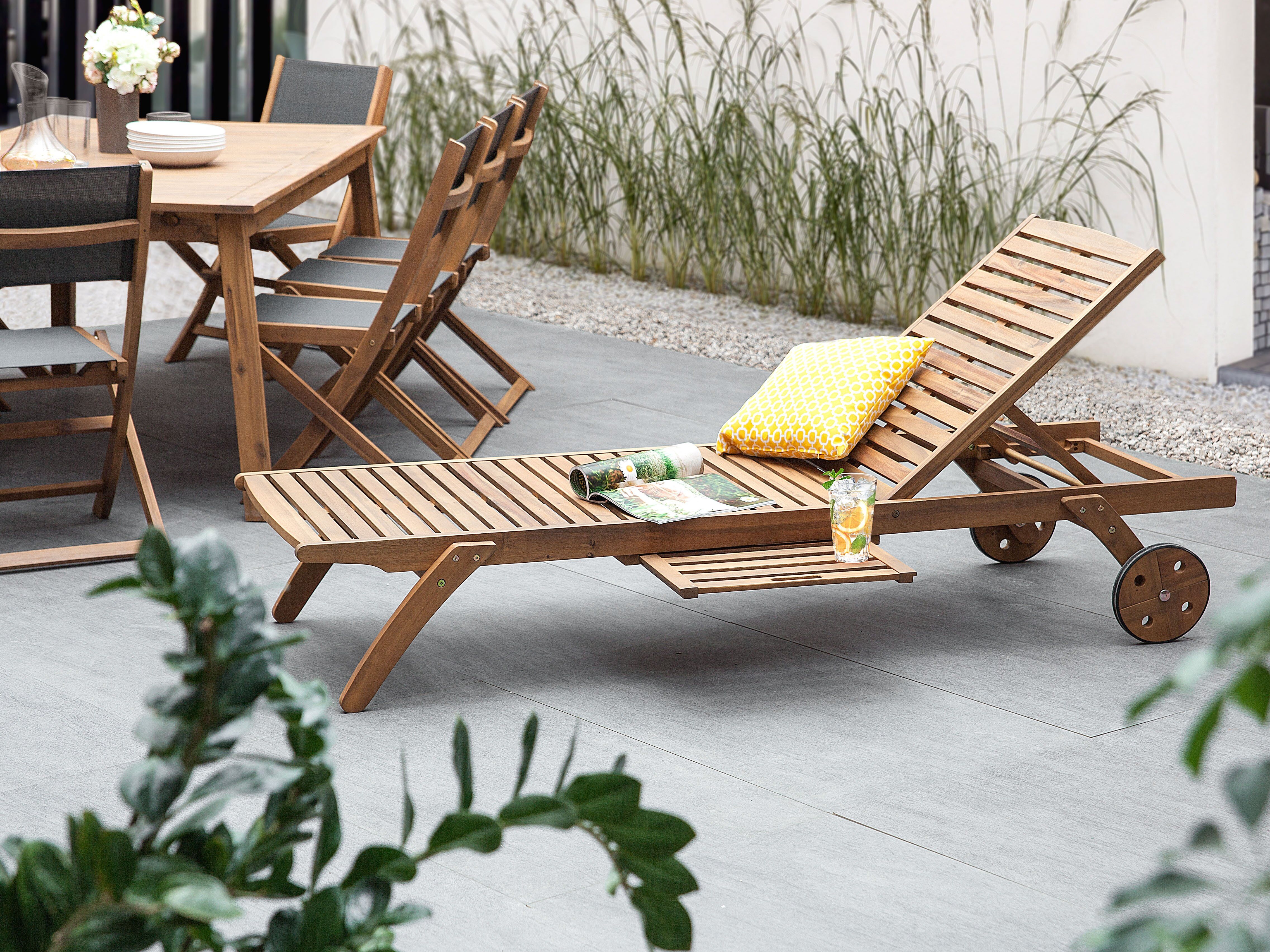 Sun Lounger CESANA Reclining Acacia Wood Light Brown