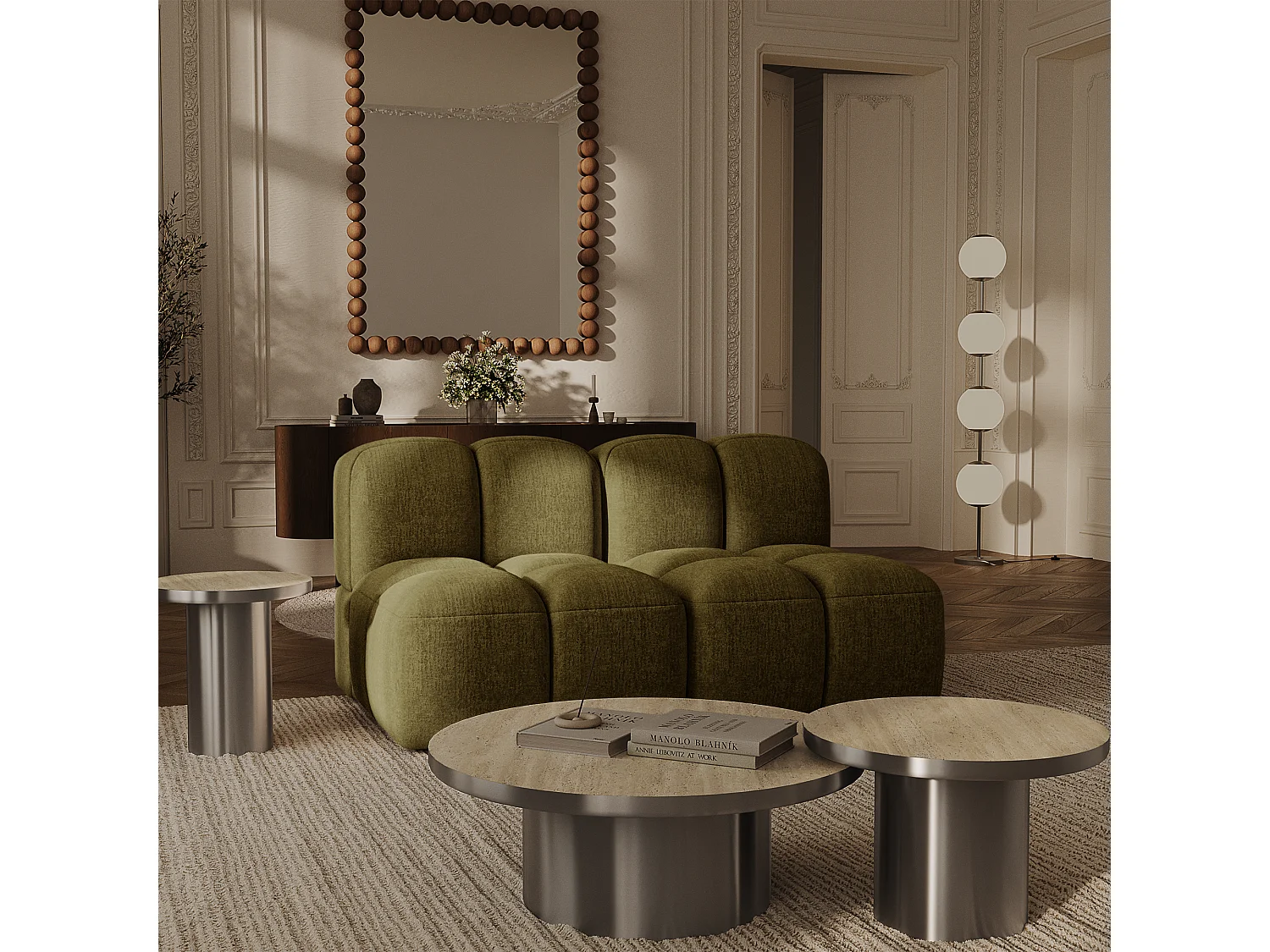Canapé modulable MOSS en Velours texturé Vert vintage