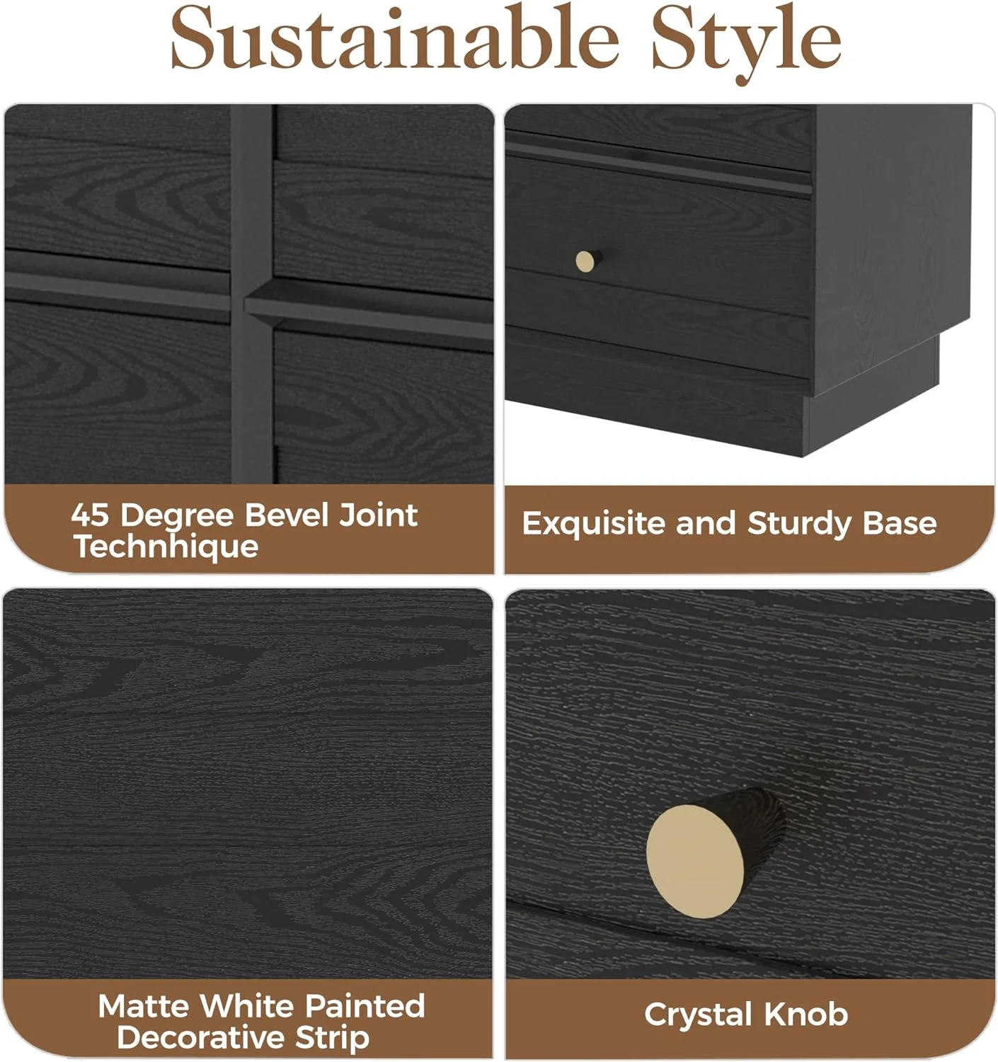 Heynemo Beige 6 Drawer Dresser, Fluted Modern Wood Chest - Image 39