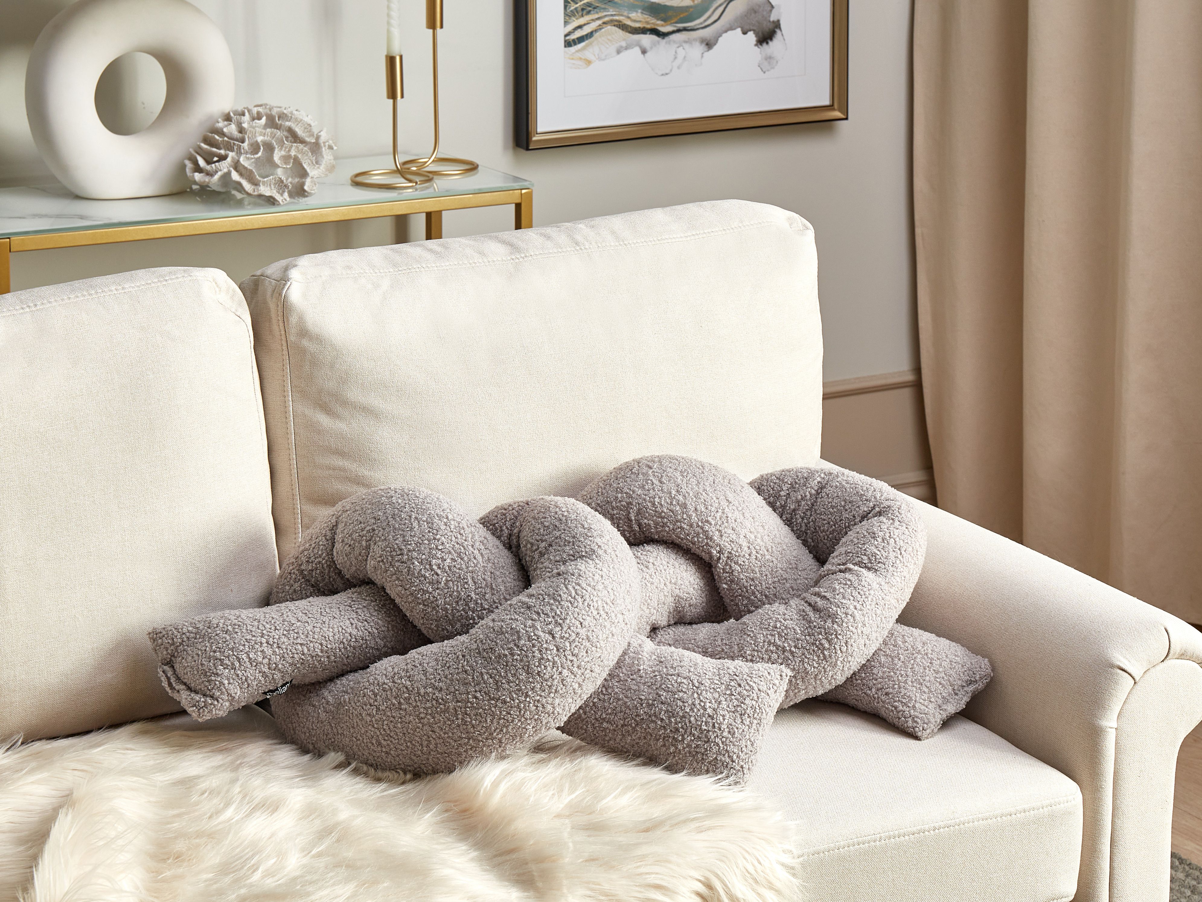 Set of 2 Decorative Cushions GLADIOLUS Boucle 172 x 14 cm Grey Solid