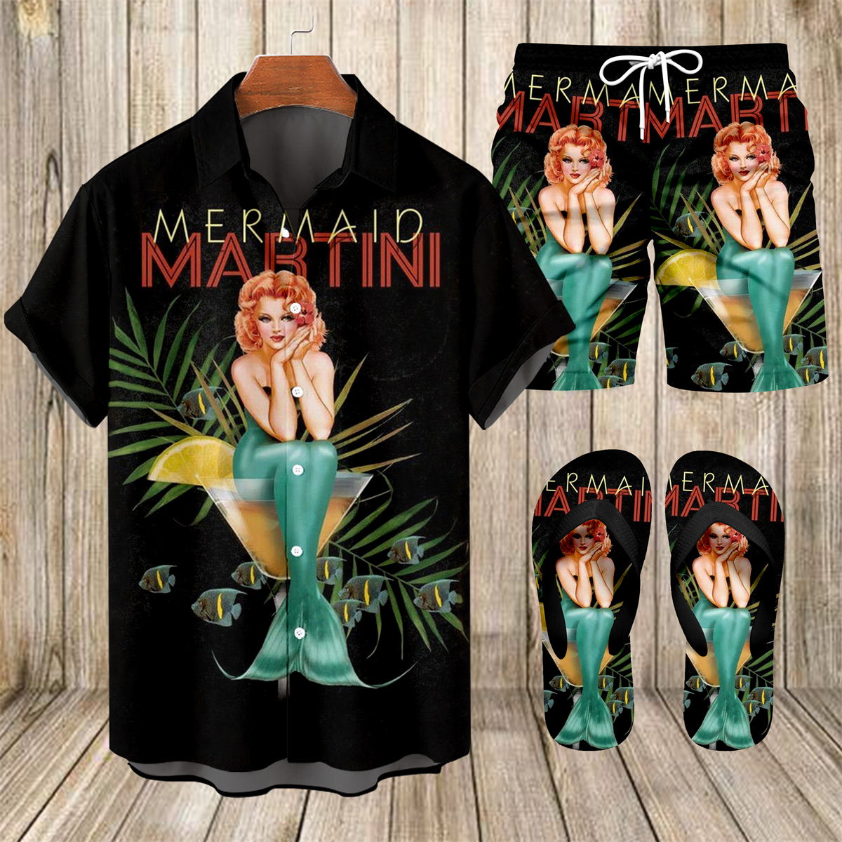 Suitmens Men's Hawaii Vacations Print Shirt Three-Piece Set 060