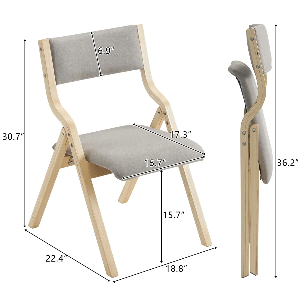 Folding Chairs 2 Pack Wooden Folding Chairs with Padded Seats and Back, Portable Stackable Dining Chairs Set of 2 Folding Chairs Ideal for Kitchen Office Wedding Party Picnic, Khaki - Image 9