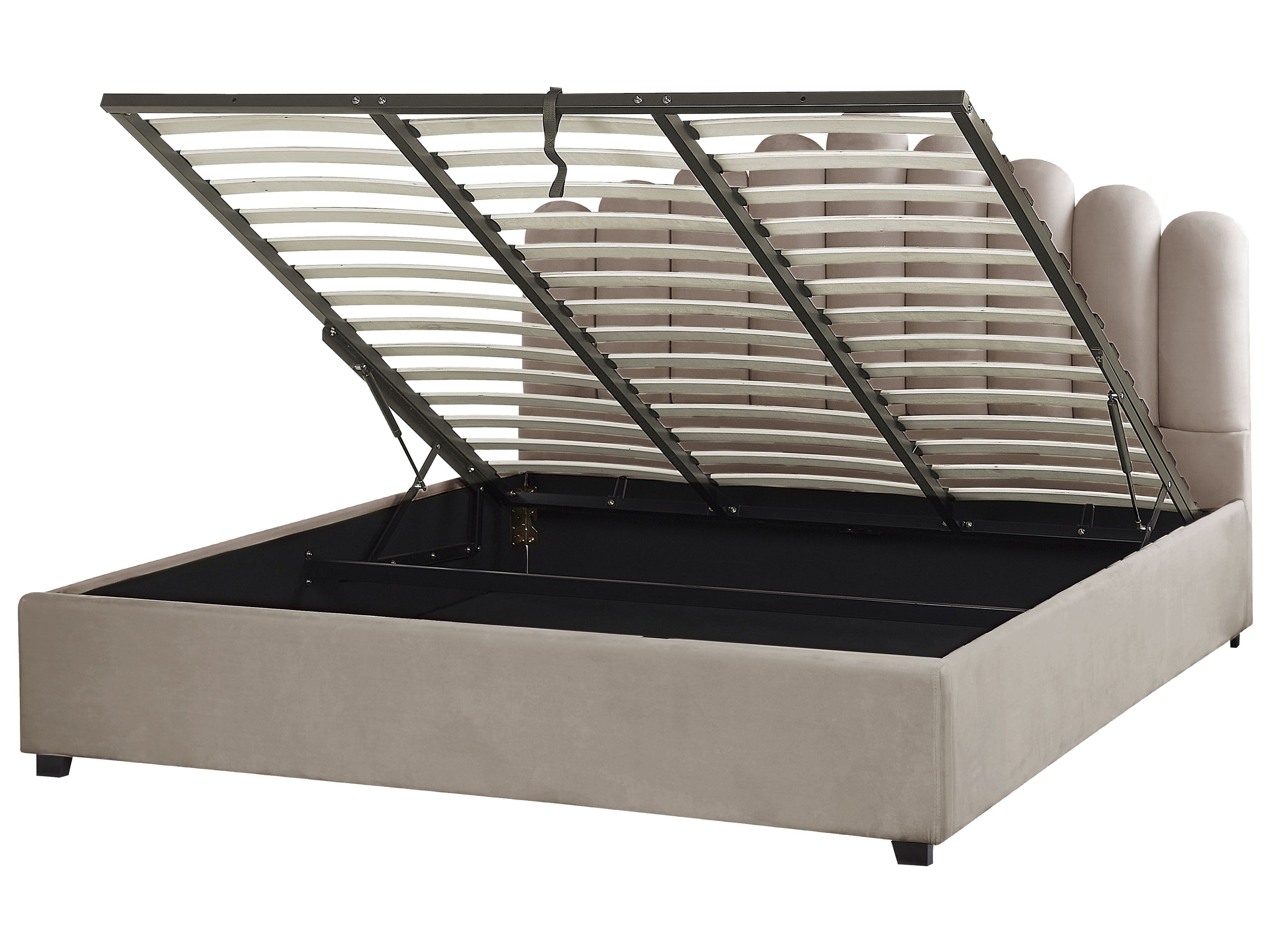 Ottoman Bed Velvet VINCENNES 180 x 200 cm (EU Super King) Taupe