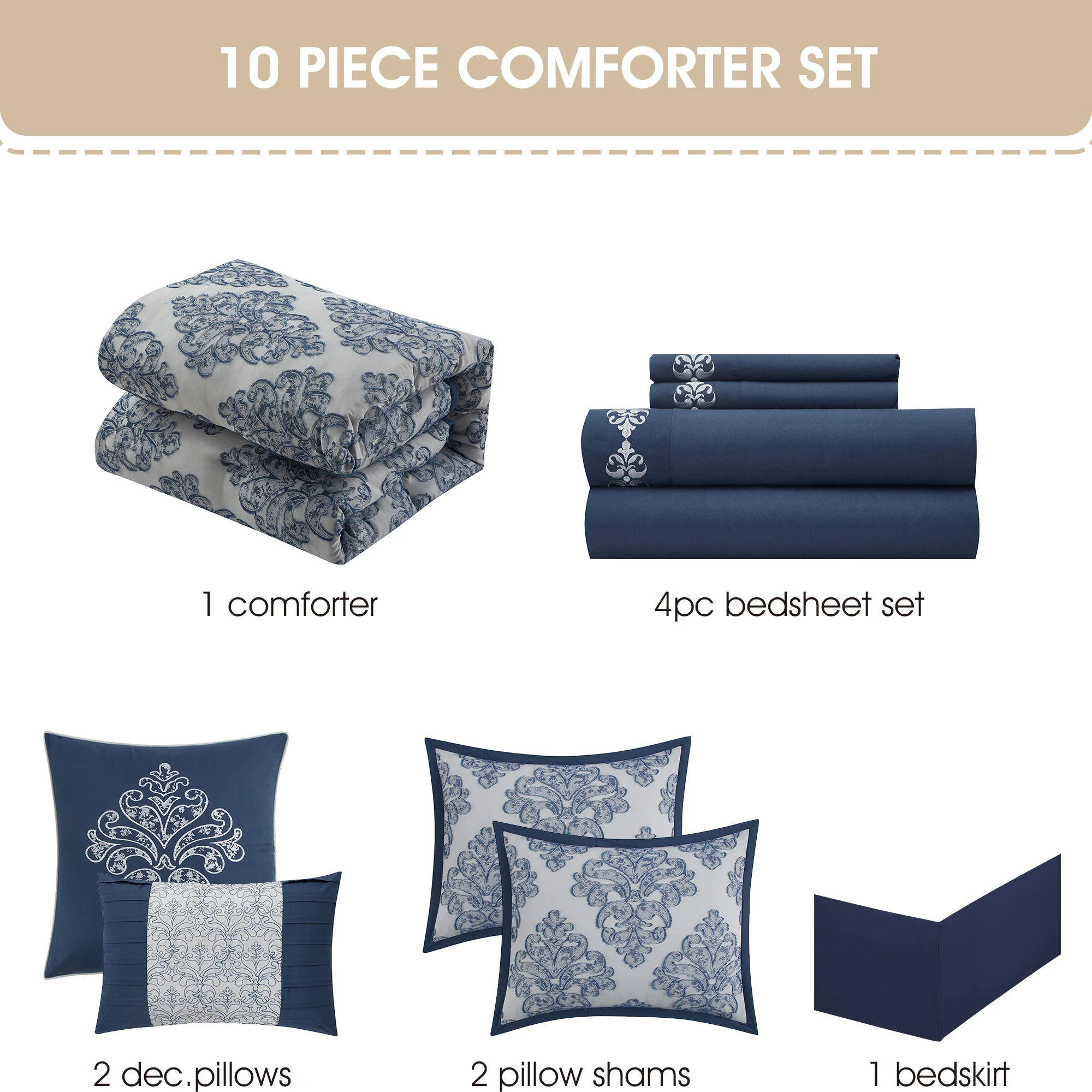 Lanco Smoke Grey Comforter Set California King Size, 9 Piece Jacquard Floral Bedding Set, All Season, Ultra-Soft, Matching Pillows & Shams, Bed Skirt - Image 18
