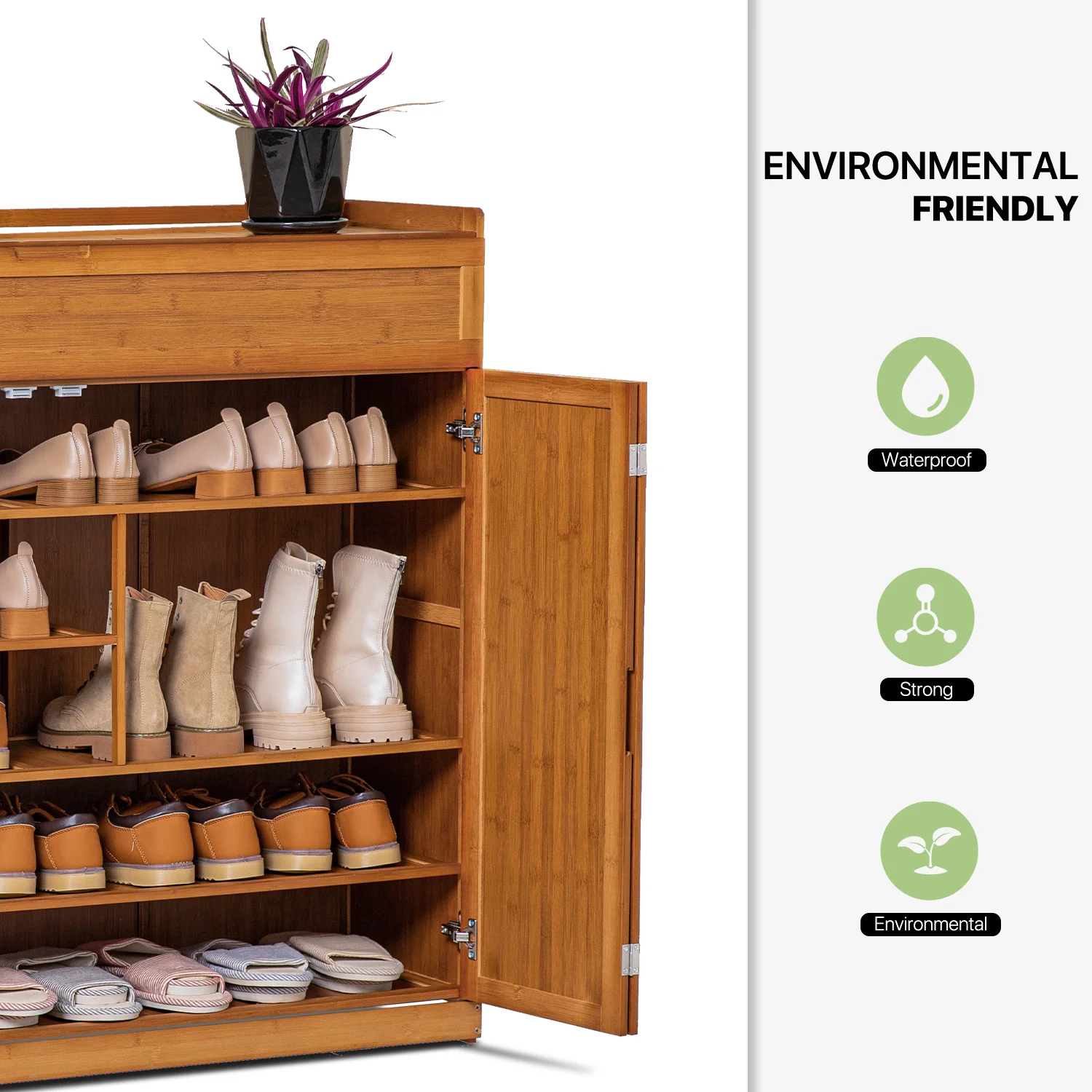 Magshion Bamboo 6 Tier 30 Pairs Shoe Organizer Cabinet with Folding Door Compartment Heels Boots, Brown, for Home - Image 5