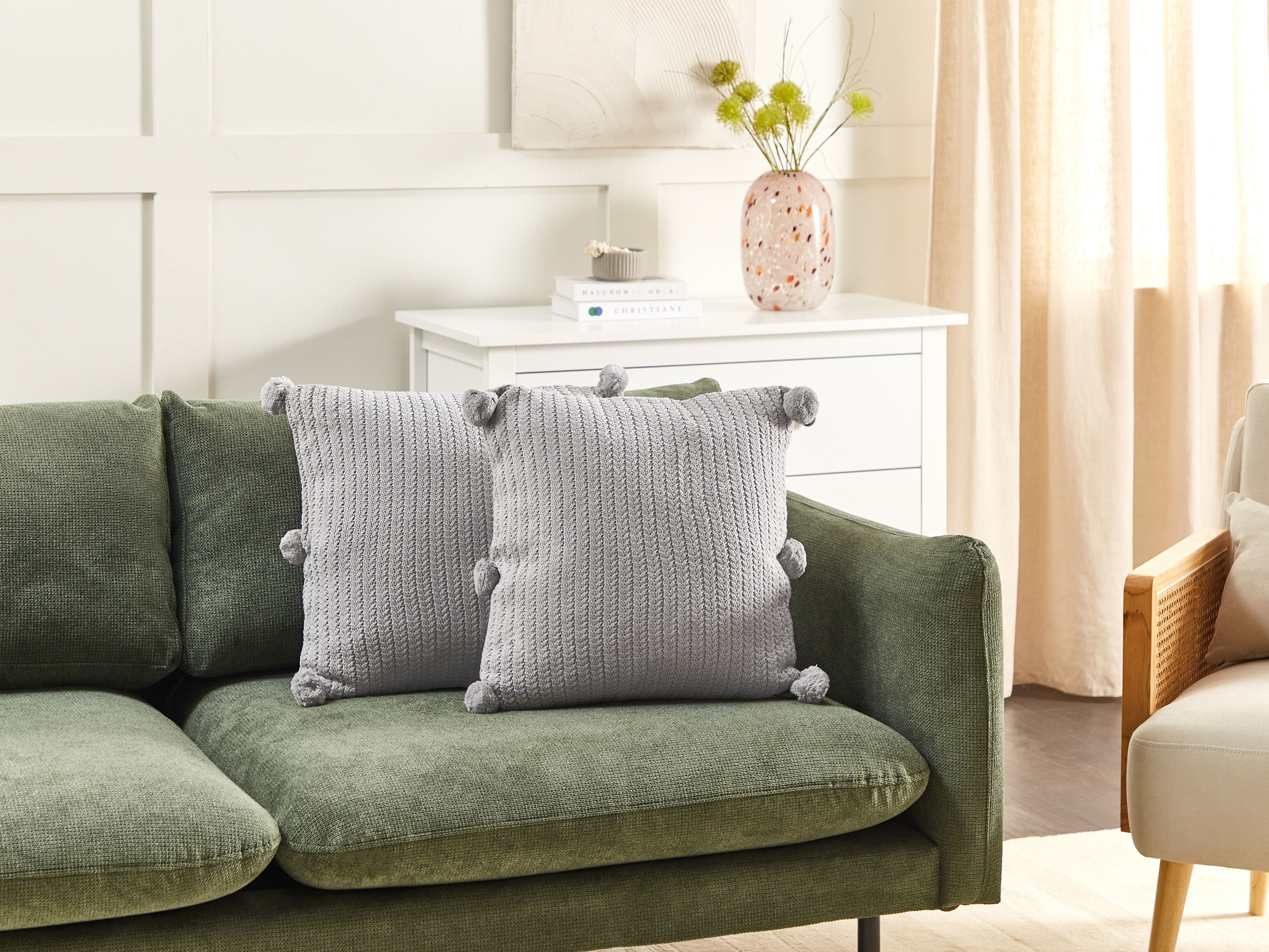 Set of 2 Decorative Cushions OCOTEA Cotton 45 x 45 cm Grey Solid