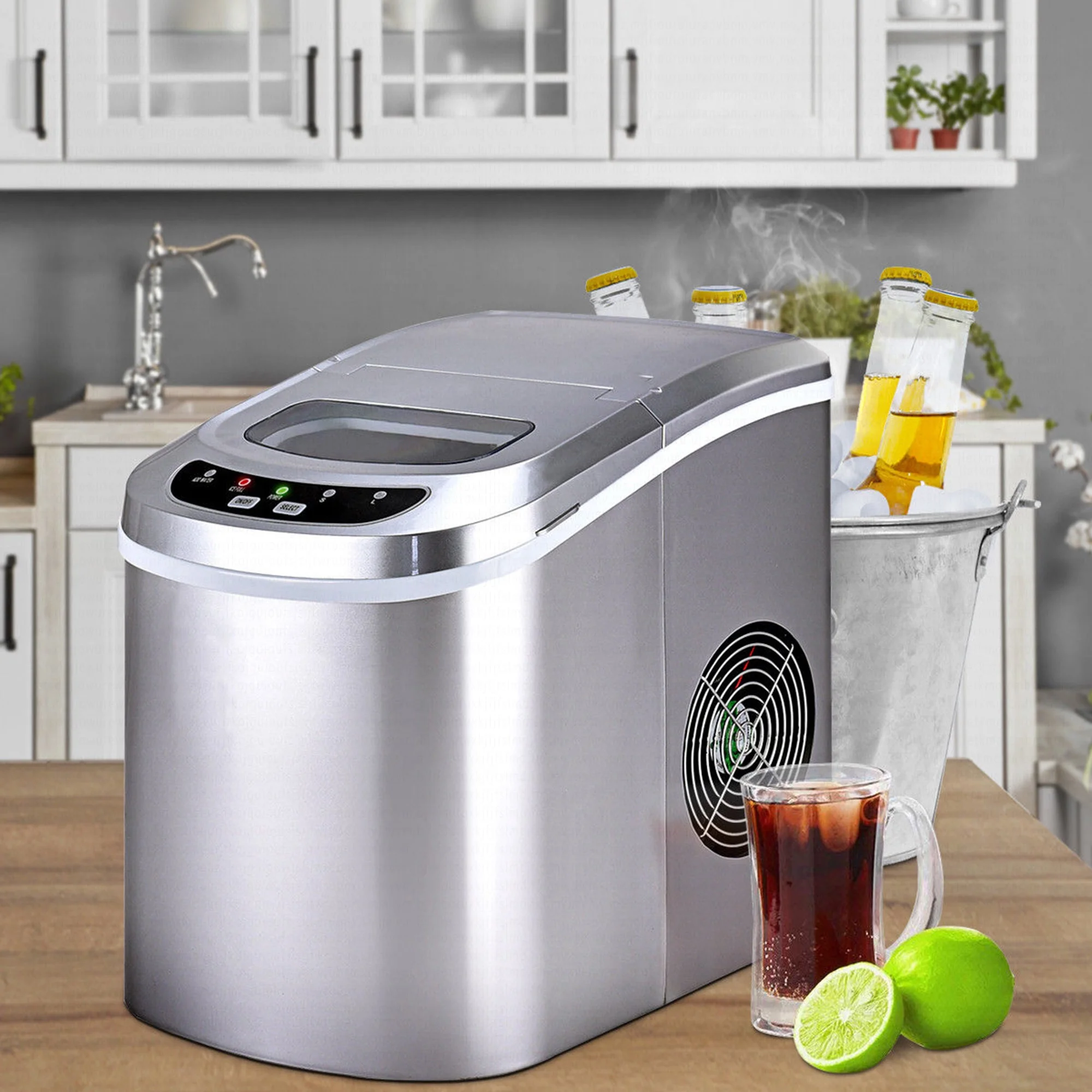 Costway Silver Portable Compact Electric Ice Maker Machine Mini Cube 26lb/Day - Image 2