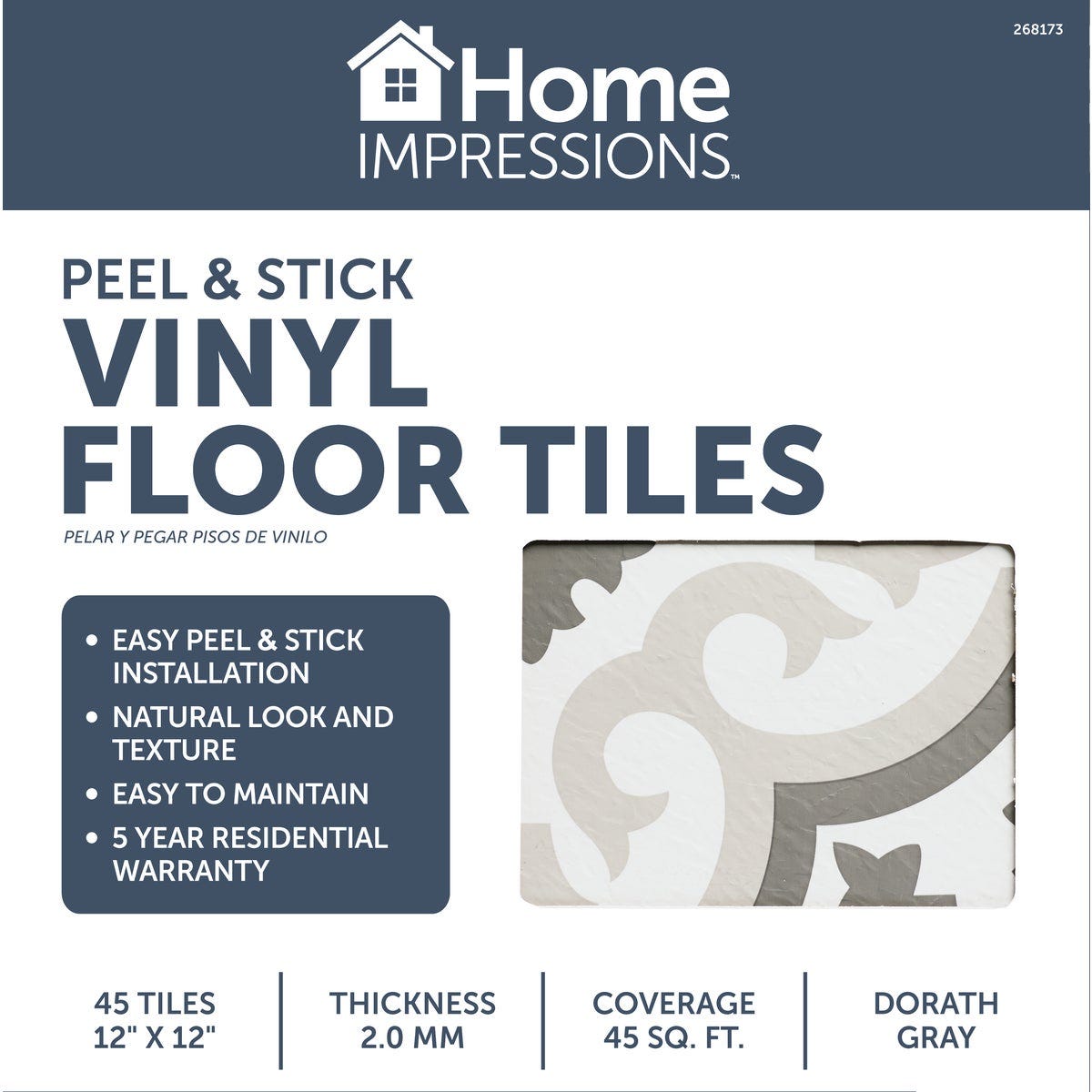 Home Impressions Dorath Grey 12 In. x 12 In. Vinyl Floor Tile (45 Sq. Ft./Box)