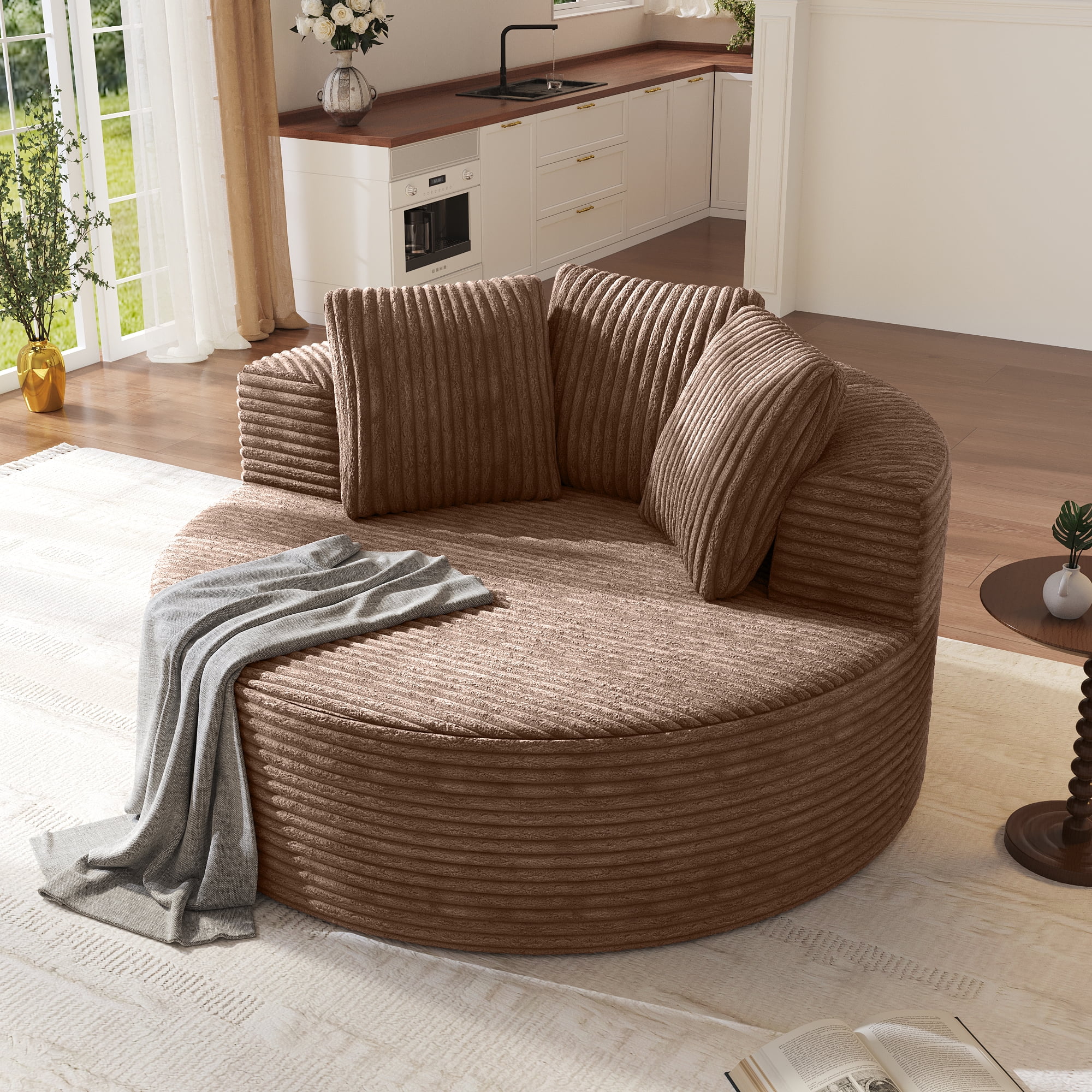Sodrens Oversized Chaise Lounge Chair Indoor,Upholstered Sofa Bed with Throw Pillows and Armrests,Sleeper Chair for Living Room,Bedroom,Brown,Corduroy - Image 15