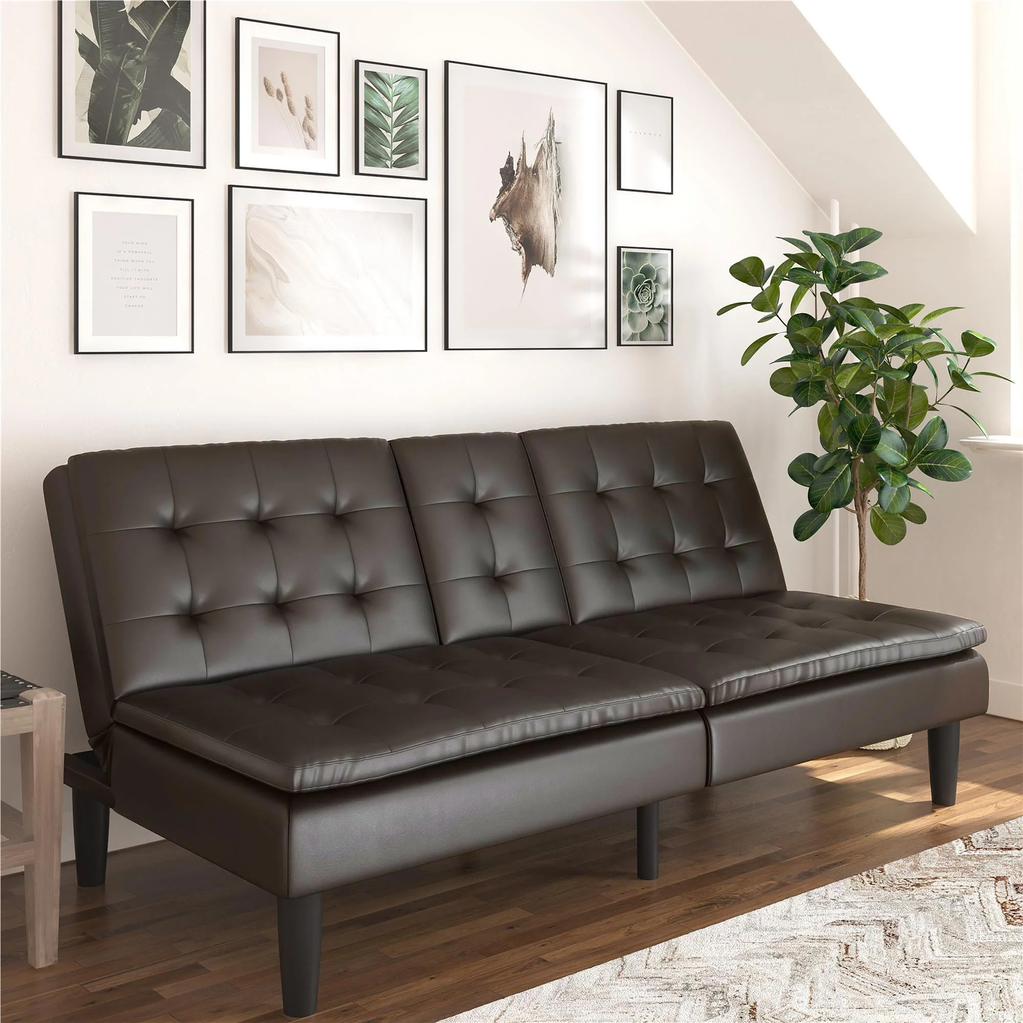 Mainstays Memory Foam 71.5" Futon with Cupholder and USB, Black Faux Leather - Image 54