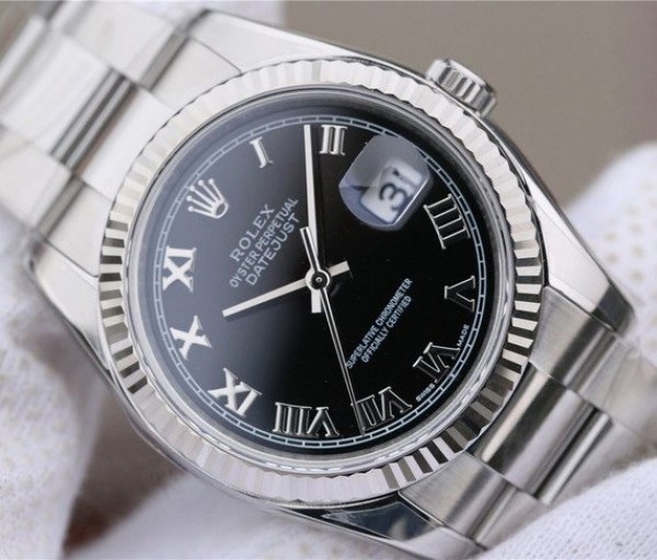 Replica Rolex DateJust 36mm SS 116234 ARF Black Dial Roman Markers 904L Oyster Bracelet SA3135 - Elite Watch Atelier