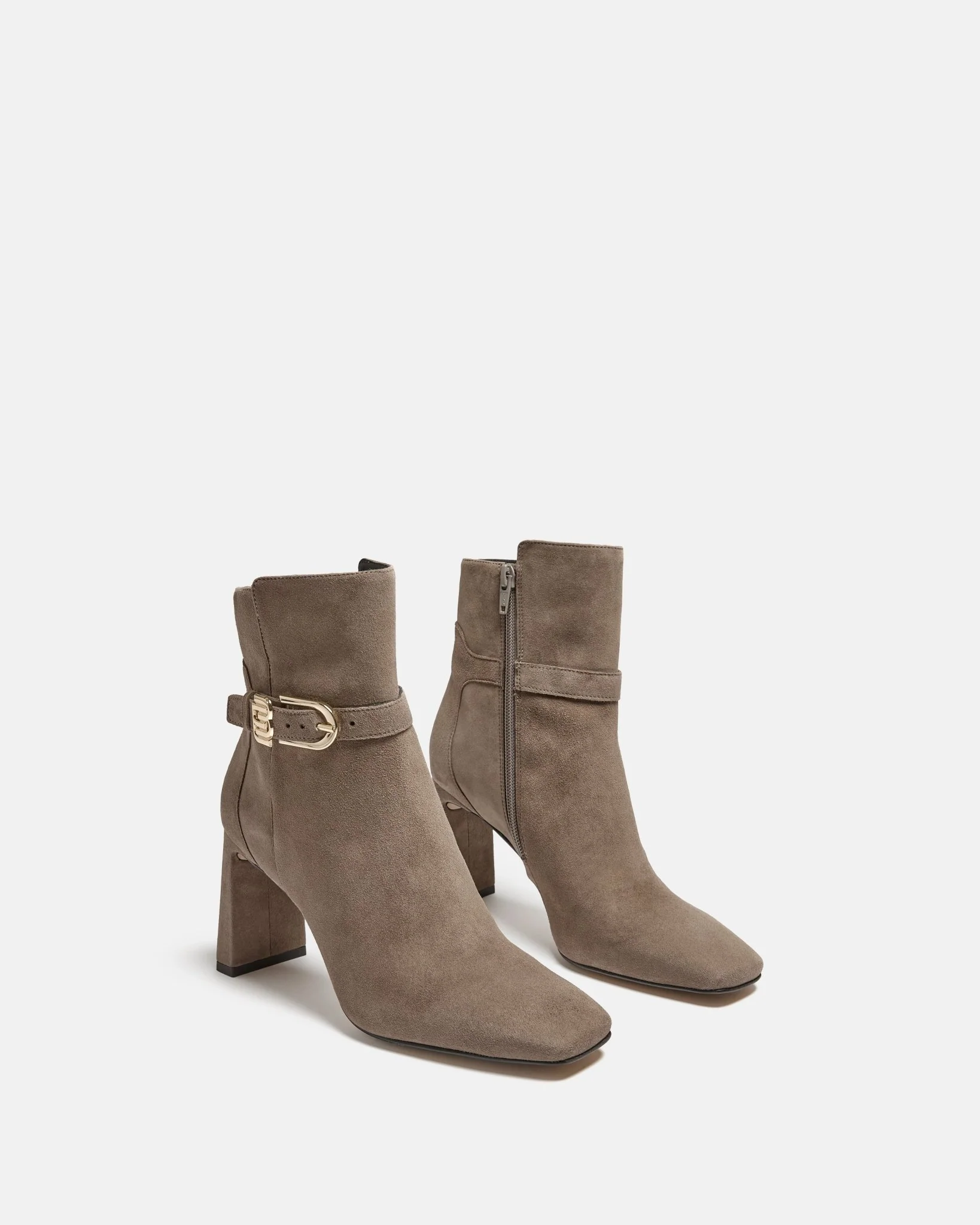 BOTTINES KIARA/VEL - En cuir velours à talons taupe