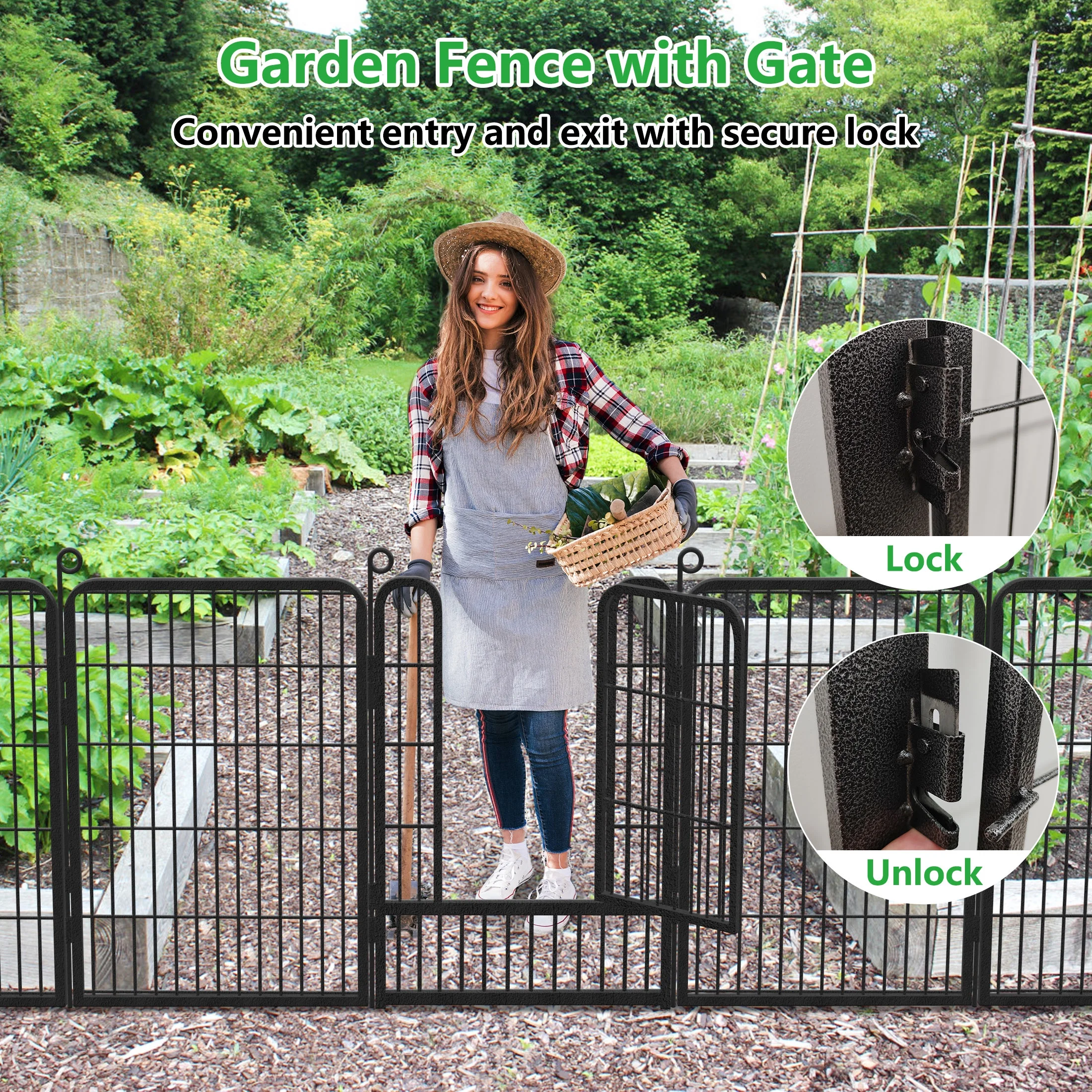 Garden Fence with Gate Fencing No Dig Fence Panels 30ft(L)��32in(H) for Yard Animal Barrier Decorative Garden Fencing for Backyard Patio Garden Fences and Borders for Dogs - Image 3