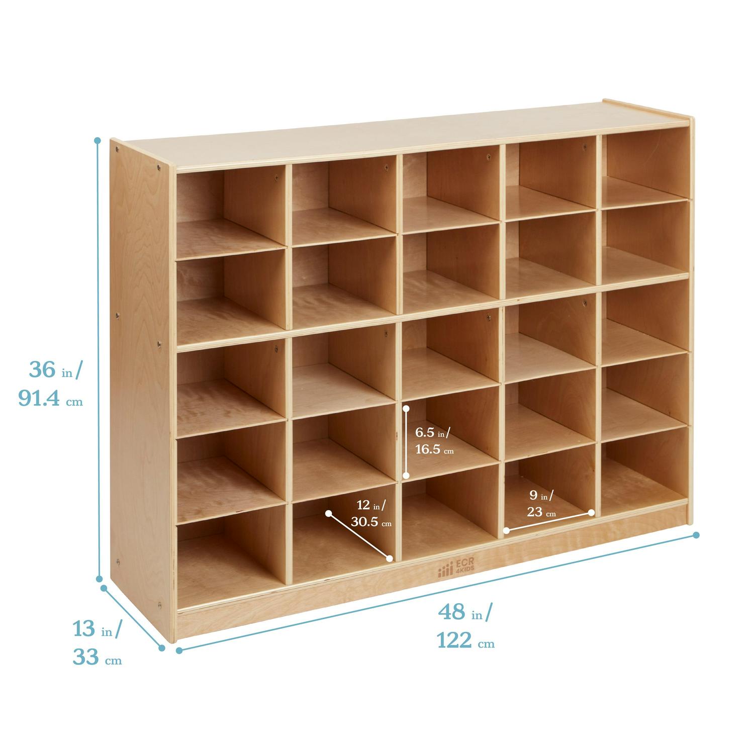 Alternative view of ECR4Kids 25 Cubby Mobile Tray Storage Cabinet. 5×5. Natural