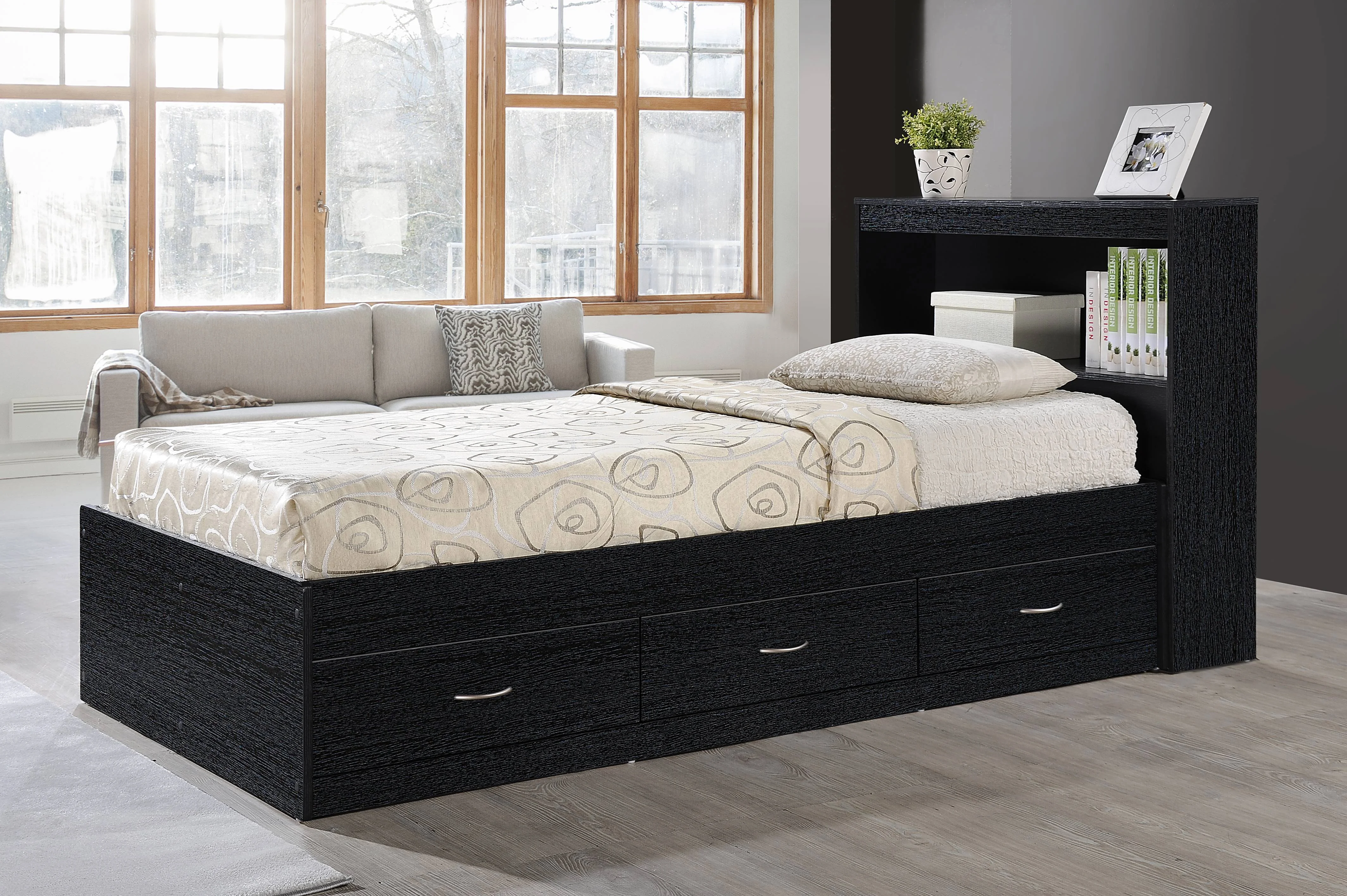Hodedah Twin-Size Captain Bed with 3-Drawers and Headboard in White - Image 26