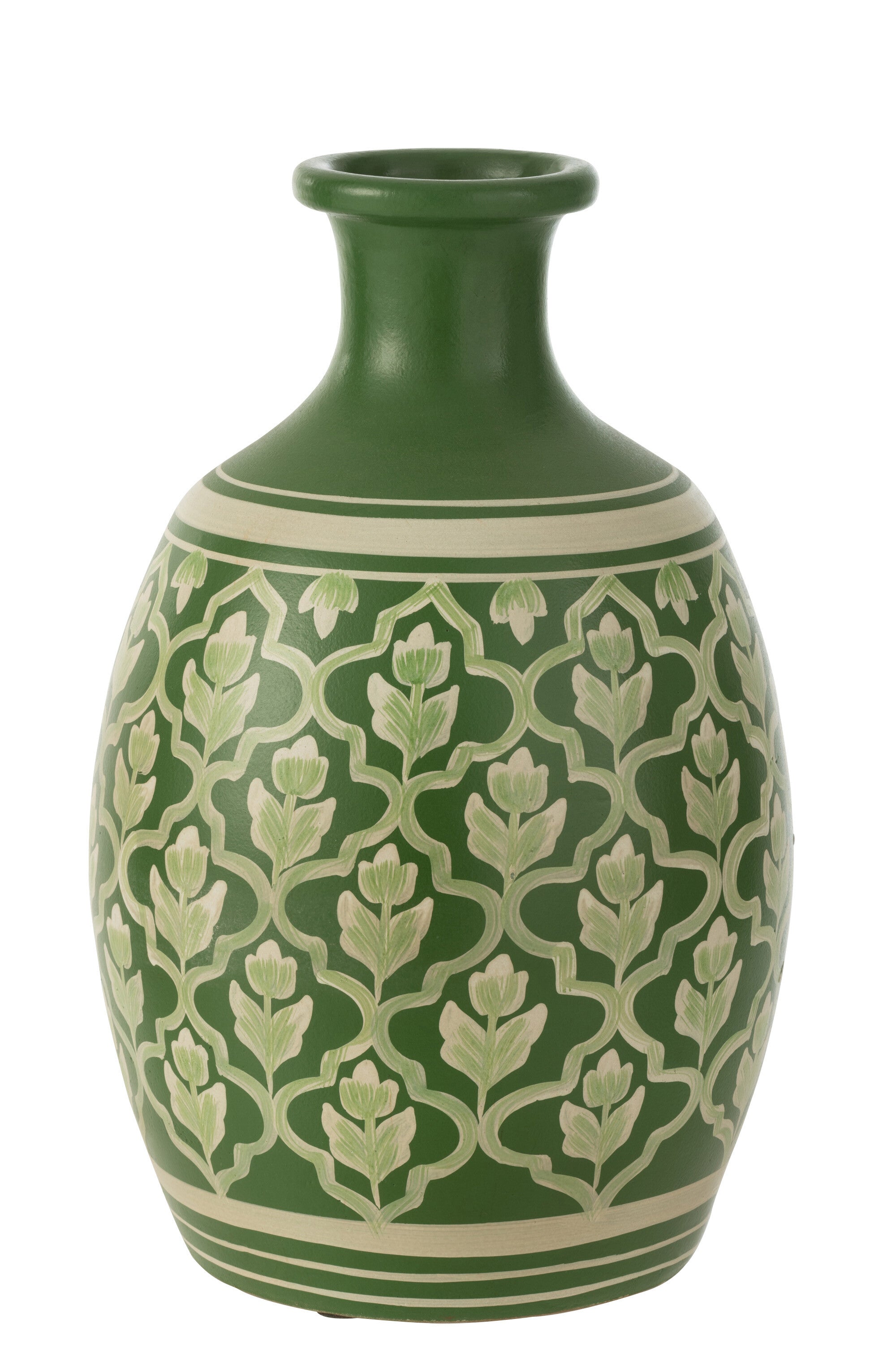 J-Line vaas Bloemen + Lijnen Terracotta - keramiek - groen w