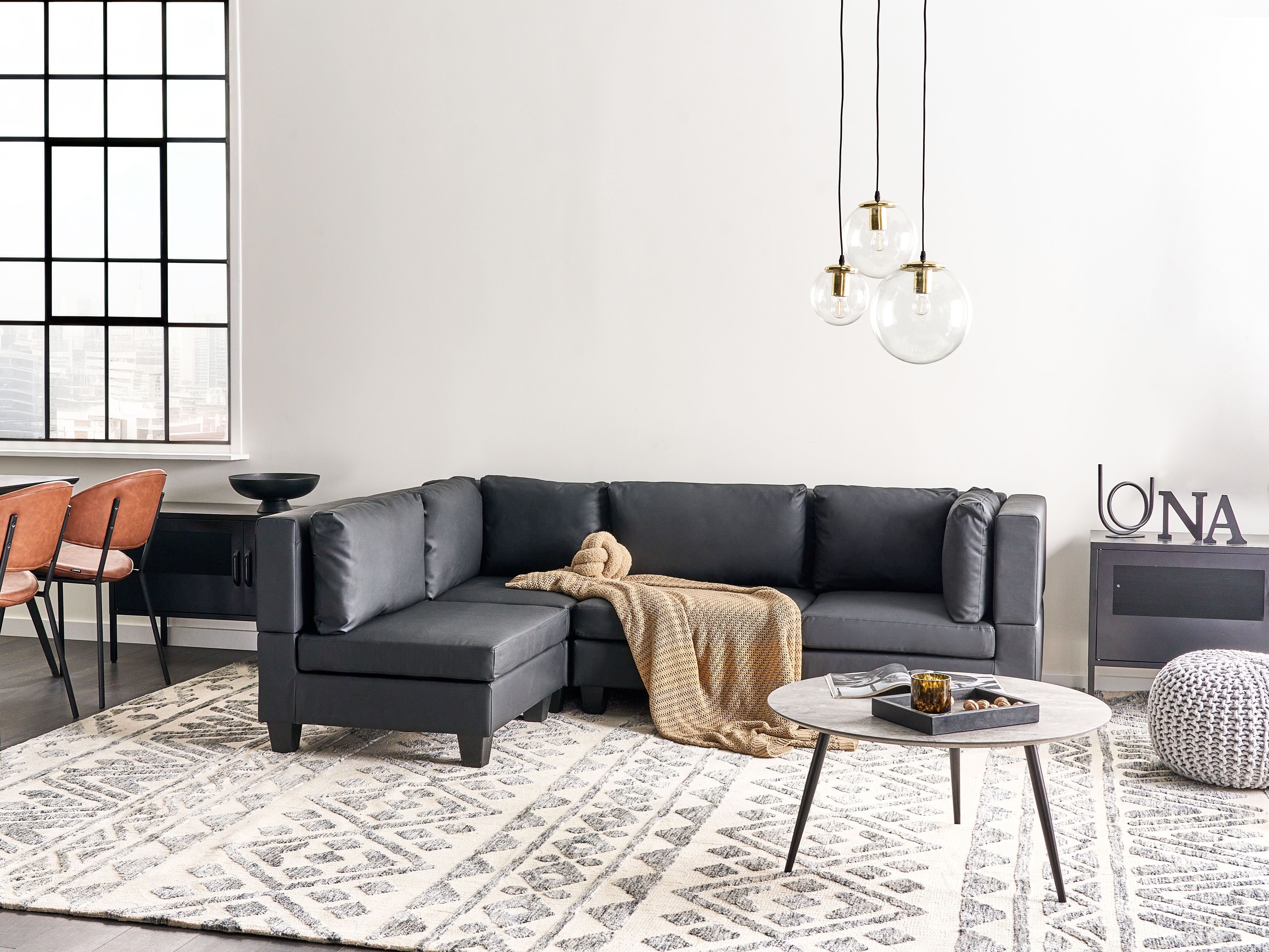Modular Corner Sofa 4 Seater UNSTAD Faux Leather Black Right Hand