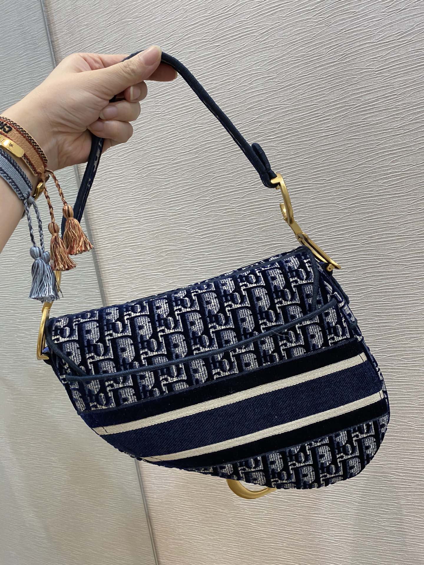 Christian Dior Saddle Bag Blue Oblique Canvas Gold Toned Hardware For Women 25cm/10in CD1:1High-quality replica