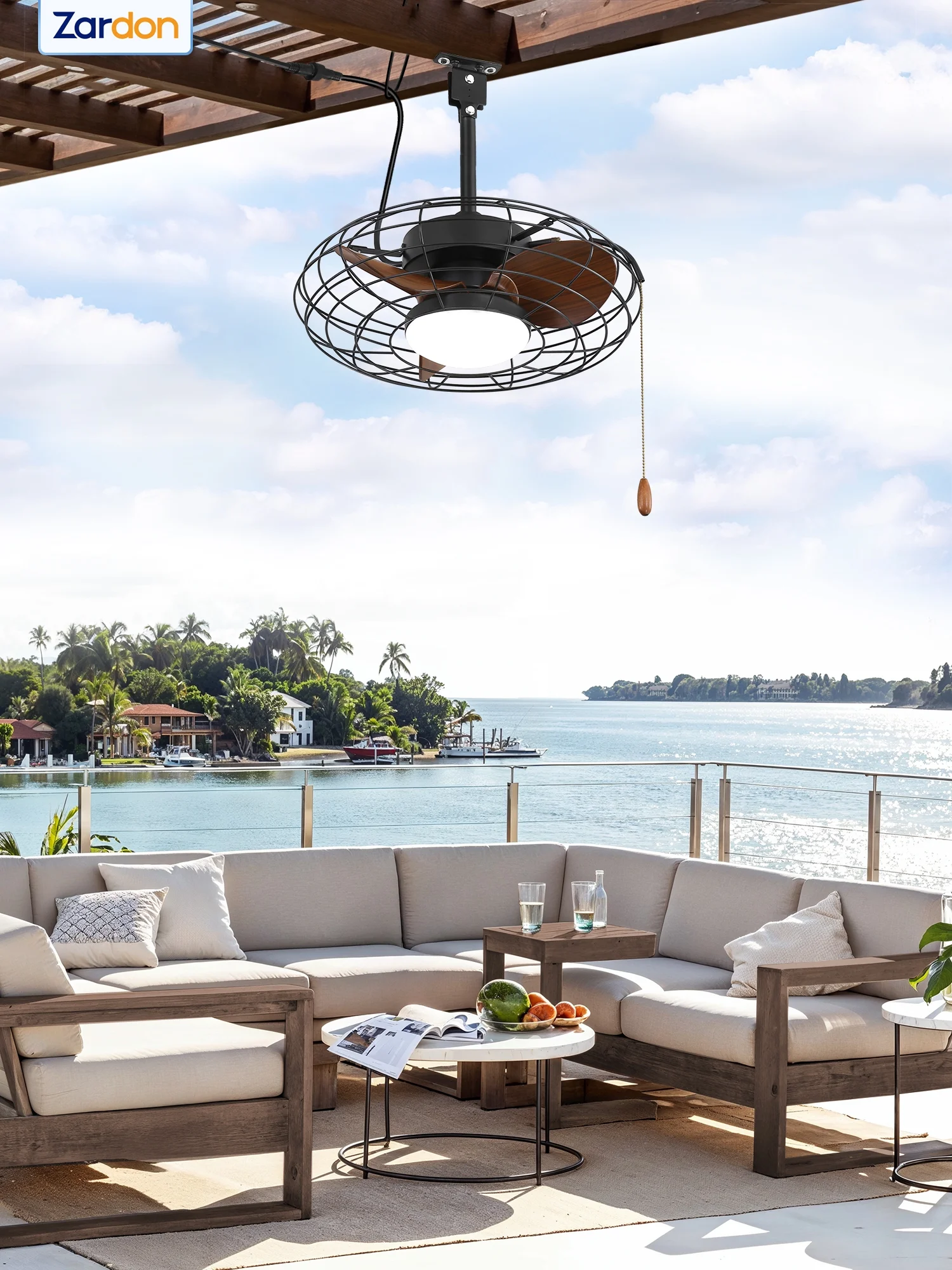 Zardon 20" Outdoor Ceiling Fan with Light and Remote, 7 Blades Caged Waterproof Gazebo Fan for Patio, Porch, Pergola Canopy, App Control - Image 20