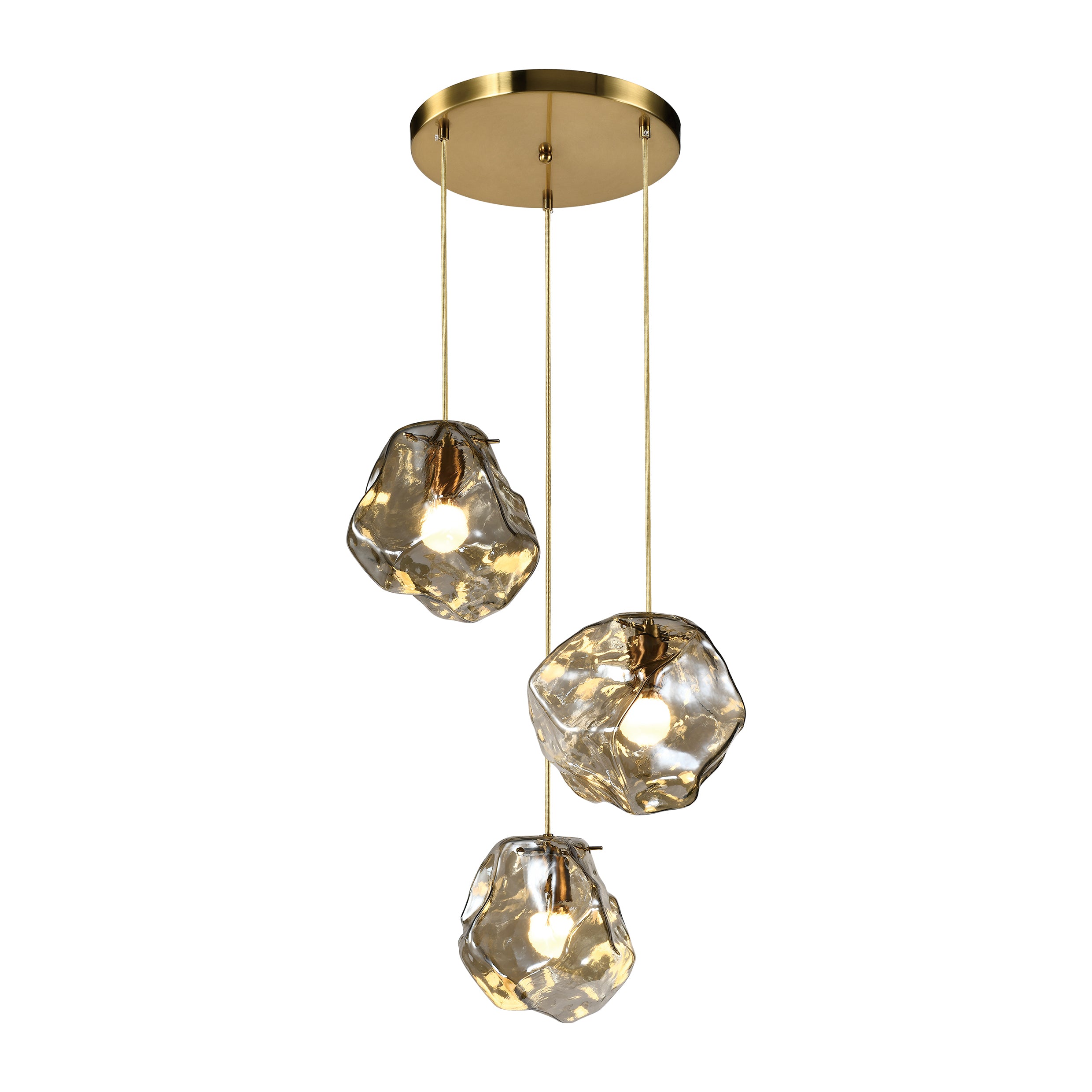 QUVIO Hanglamp ice cubes - 3 lichts - Metaal - Glas - Amber
