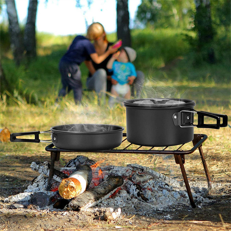 Portable Lightweight Durable Aluminum Alloy Non-stick Folding All-In-One Camping Cookware Set Gas Induction Ready Outdoor Pot