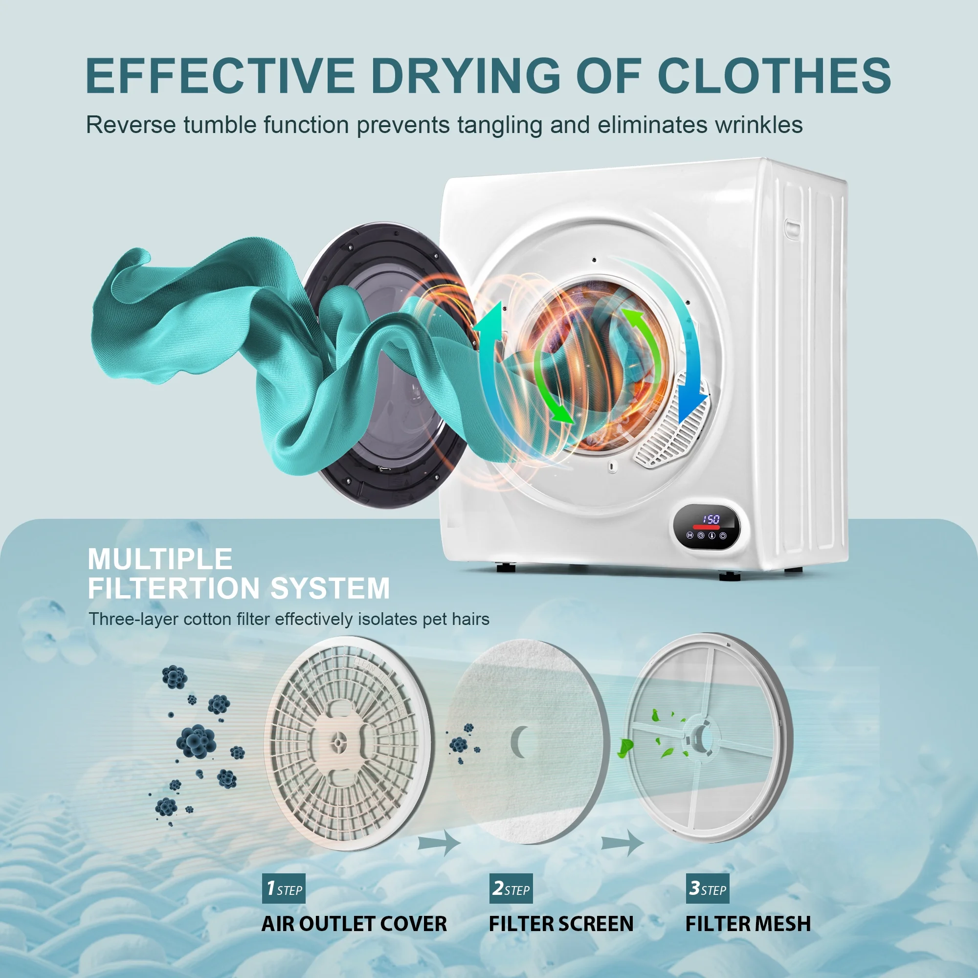 Simzlife 1.6 Cu. ft. Portable Clothes Dryer, Electric Compact Dryer Machine, 19.5 in W, 23.6 in H - Image 12