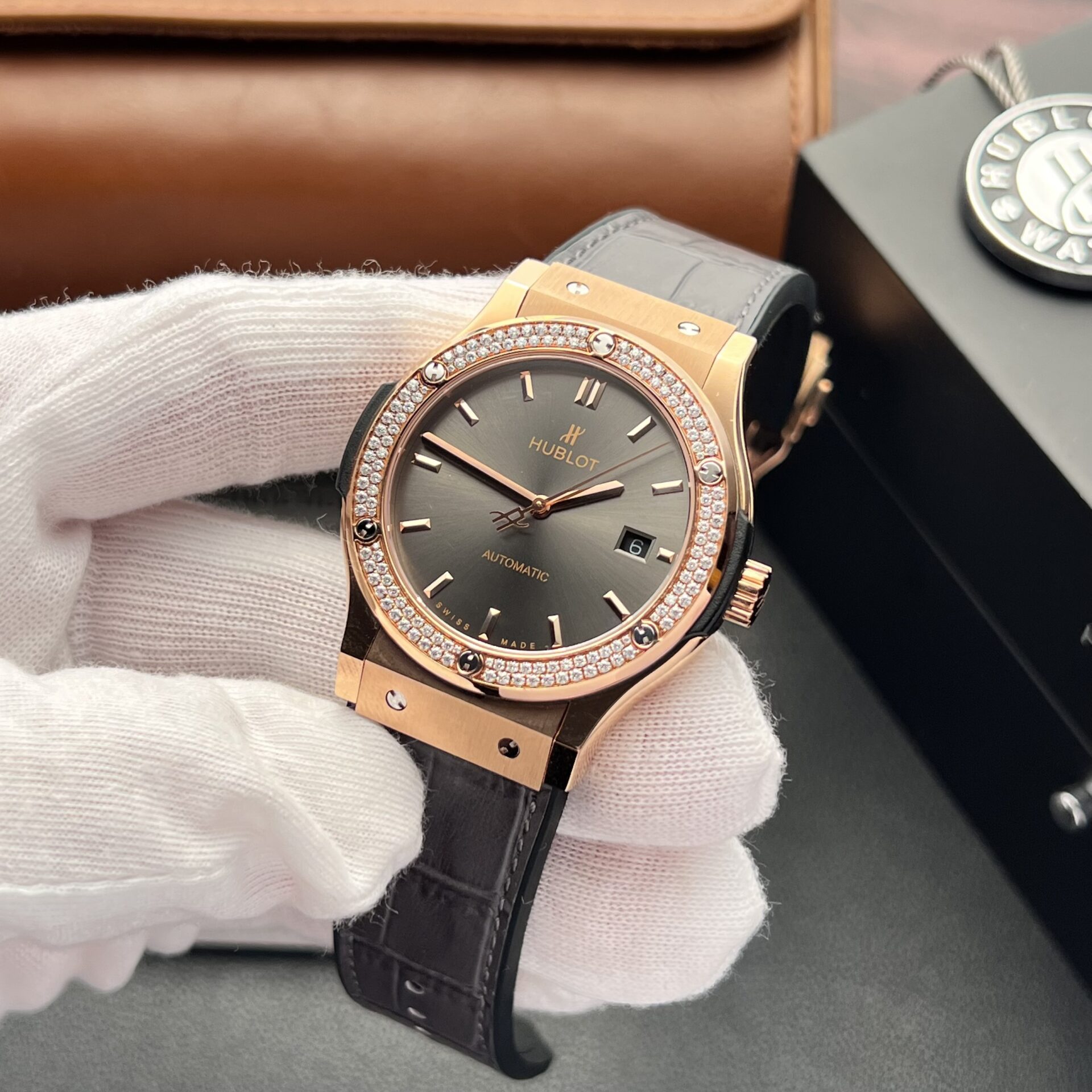Hublot Classic Fusion King Gold Replica Watch With Moissanite Diamond 42mm - Elite Watch Atelier