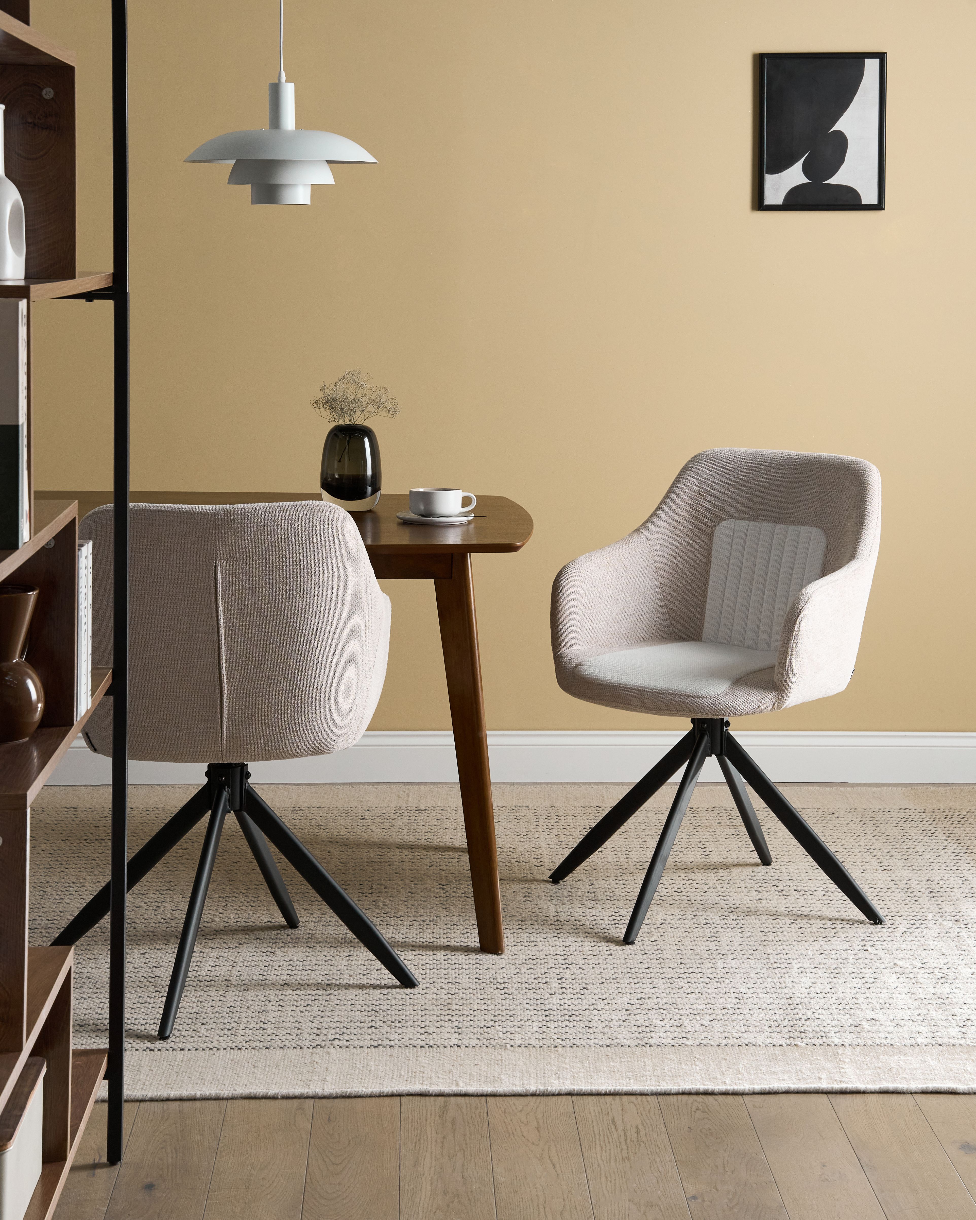 Set of 2 Dining Chairs Swivel LIKELY Fabric Light Beige