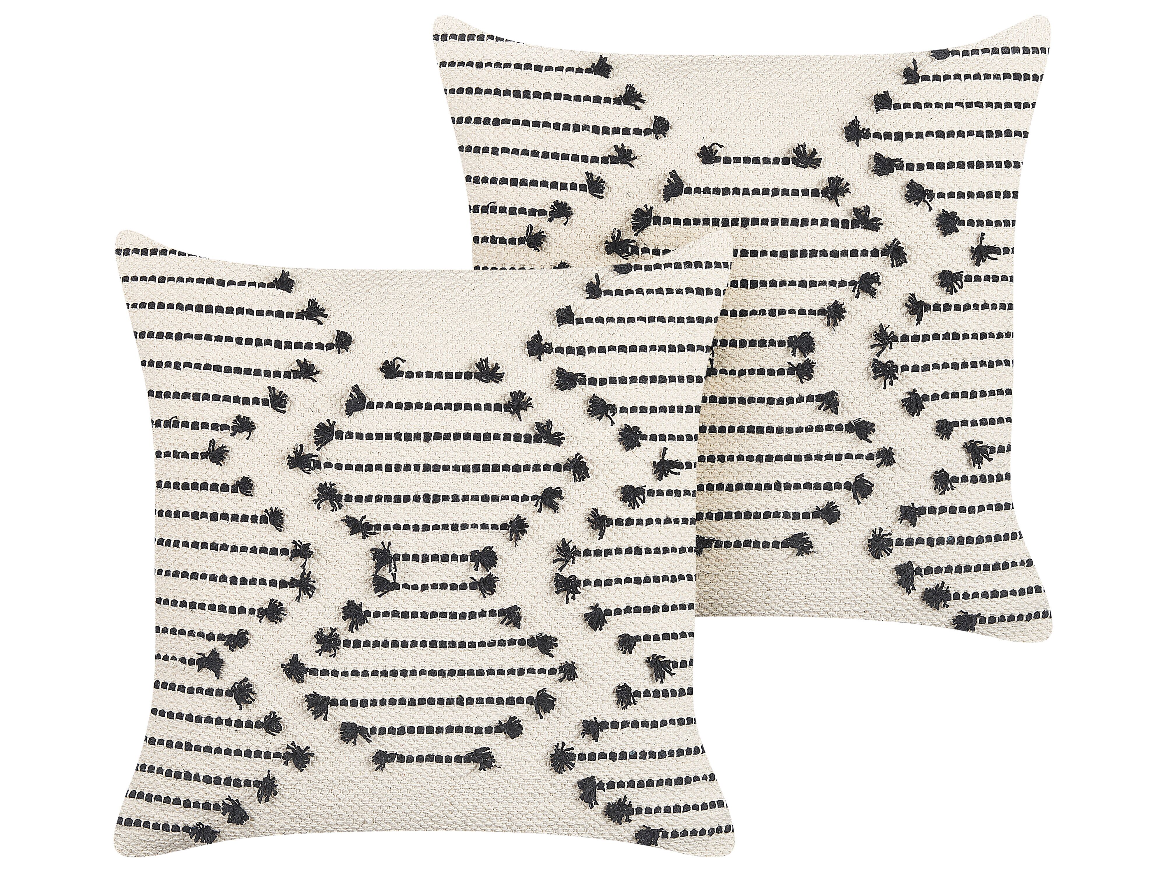 Set of 2 Decorative Cushions MYRTUS Cotton 45 x 45 cm Beige Geometric Pattern