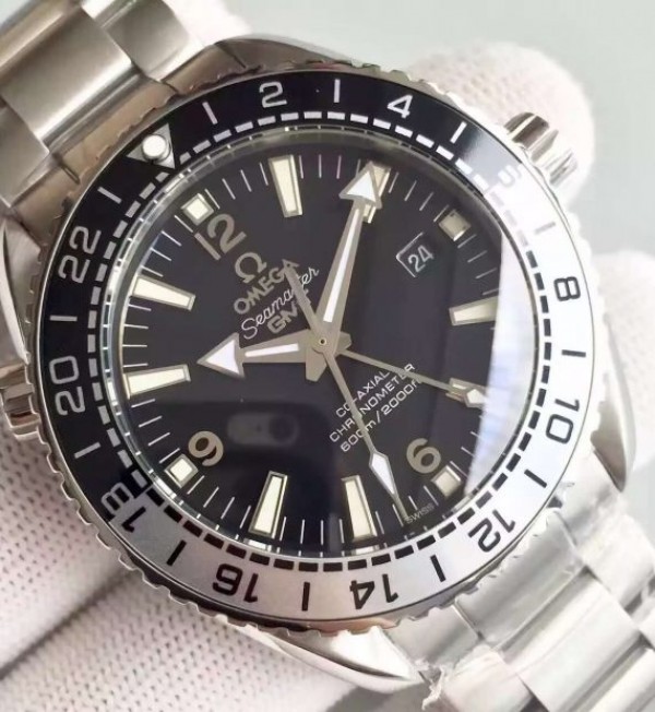 Replica Omega Planet Ocean 600M GMT Black/Silver Bezel Black Dial SS Bracelet A8906 - Top club