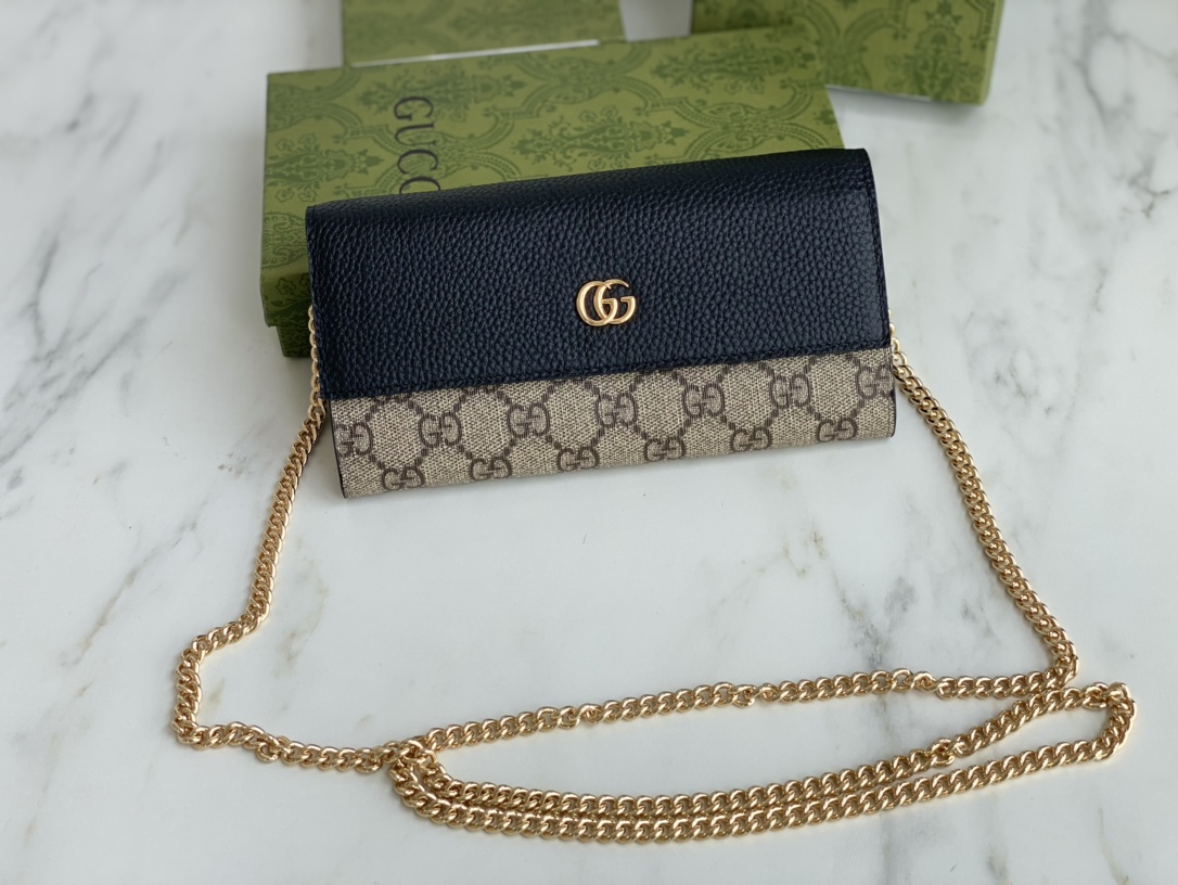 Replica Gucci Marmont Chain Wallet Beige/Black1:1High-quality replica