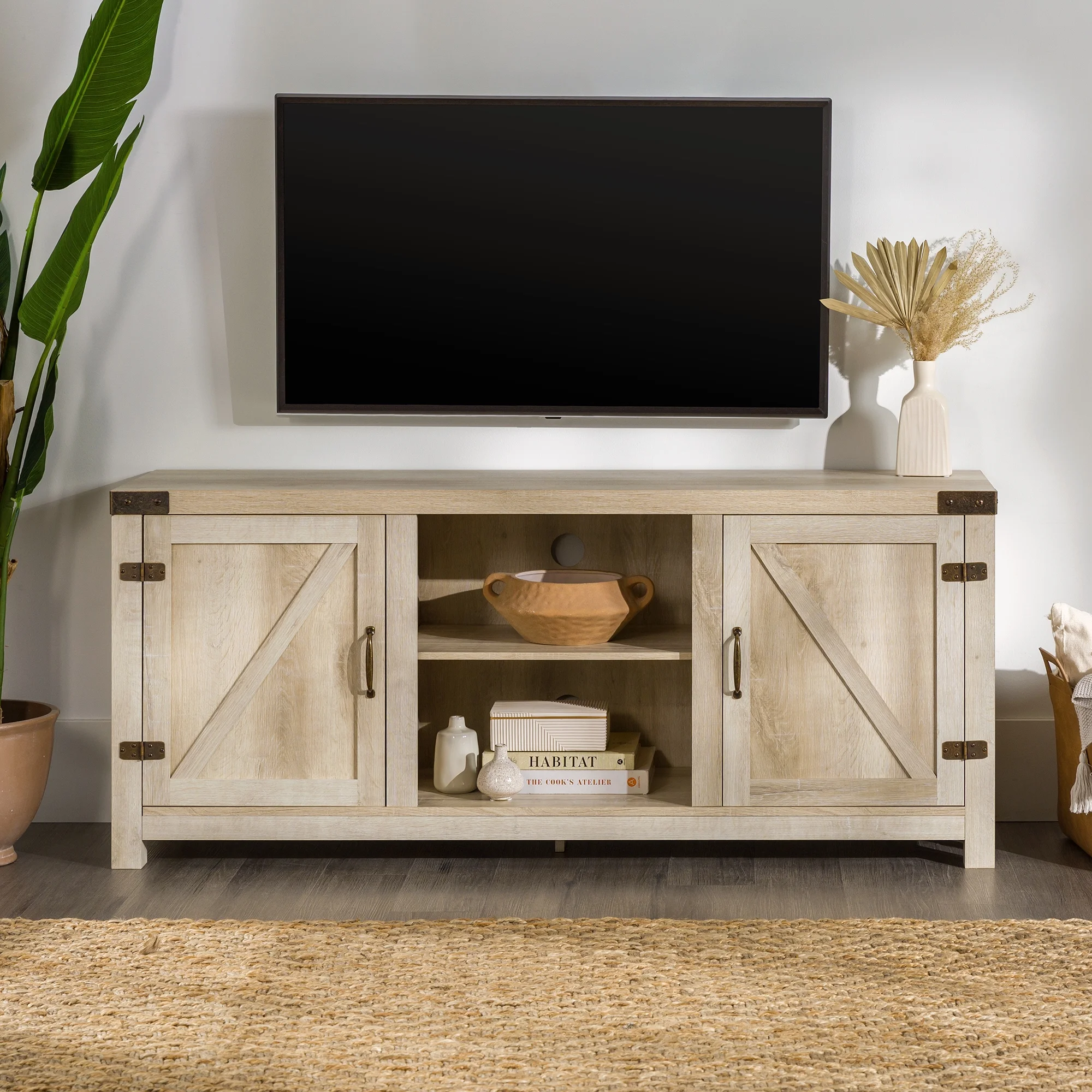 Walker Edison Modern Farmhouse Barn Door TV Stand for TVs up to 65", Grey Wash - Image 40