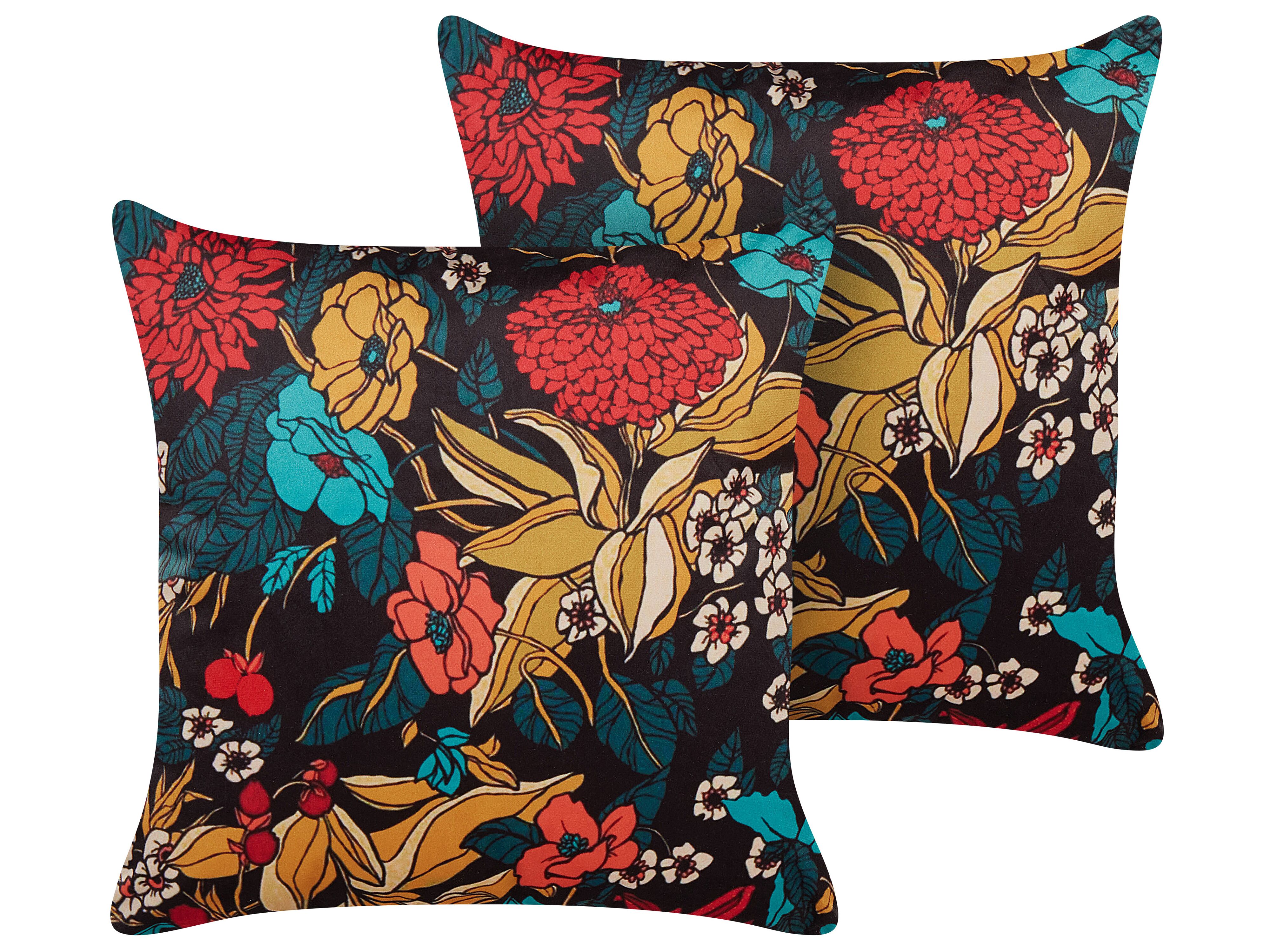 Set of 2 Decorative Cushions PROTEA Velvet 45 x 45 cm Multicolour Floral Pattern