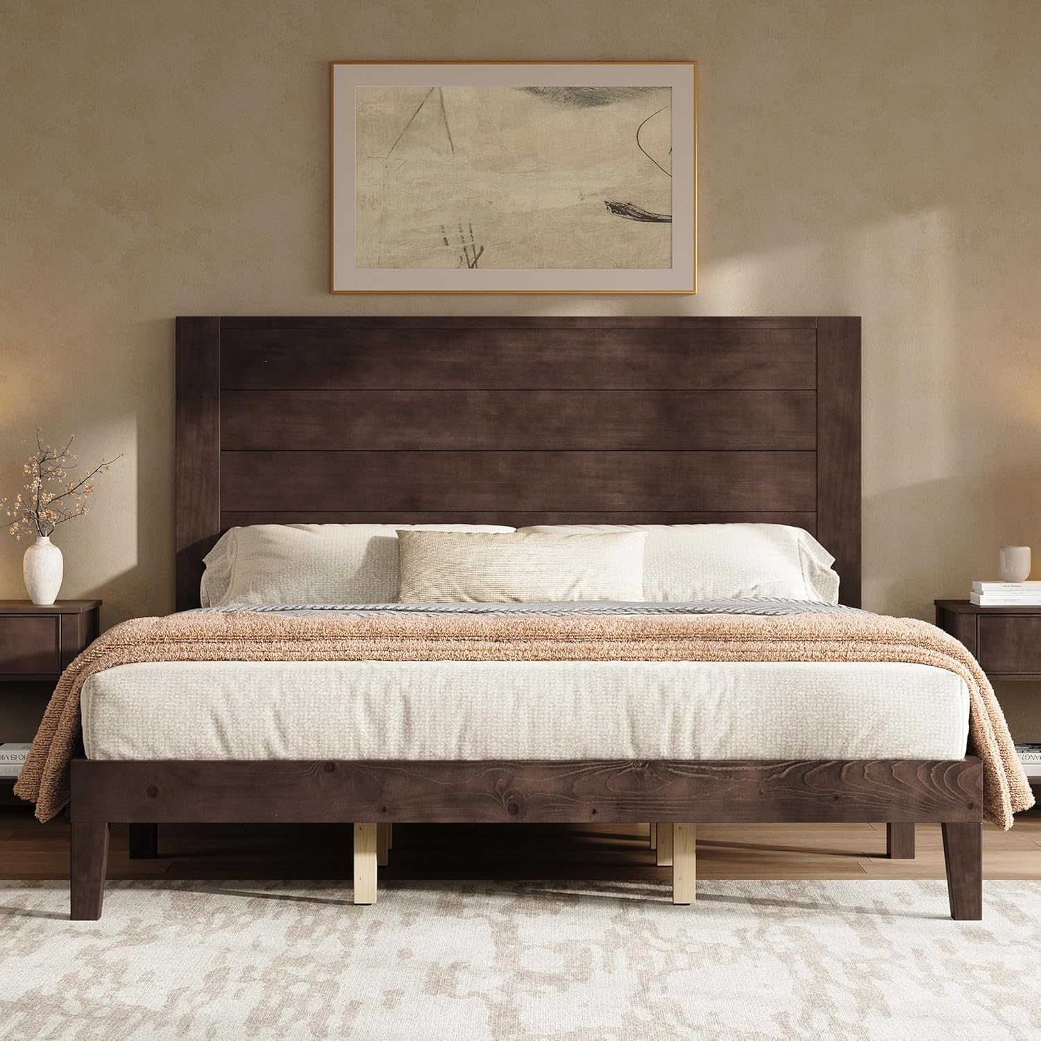 AMERLIFE King Sizes Solid Wood Bed Frame with 48
