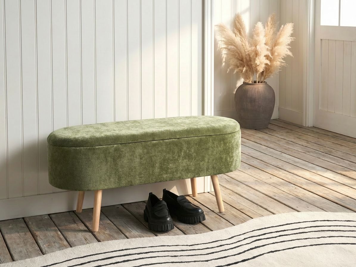 Upholstered Storage Bench OKLAHOMA Chenille Green