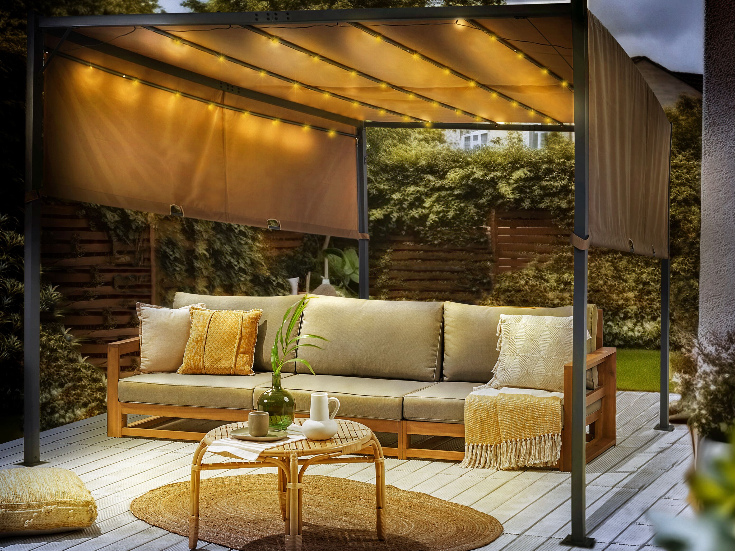 Gazebo LED PARGA Metal 310 cm 310 cm Brown