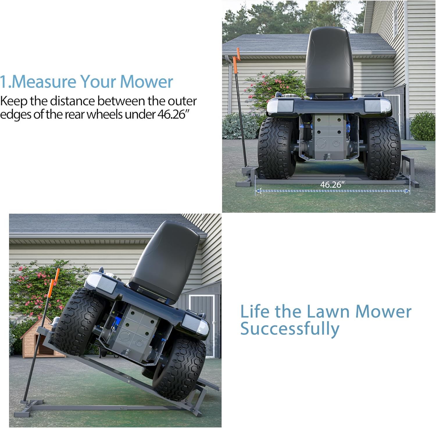 Ride-On Lawn Mower Jack Lift - Telescopic Maintenance Jack for Garden Tractors and Riding Lawn Mowers, 880 lbs Weight Capacity, Manual and Power Tool Handles Included (Grey)