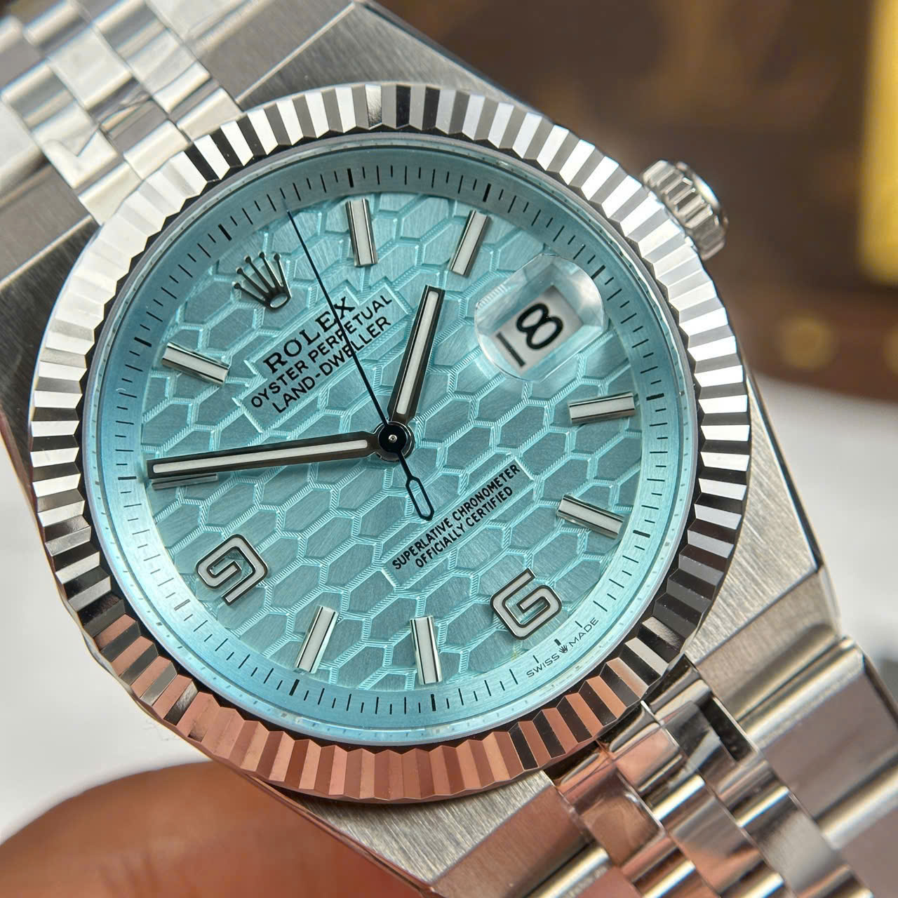 Rolex Land-Dweller 127336 Ice Blue   Honeycomb Motif Dial Best Fake Watches 40mm - Top club