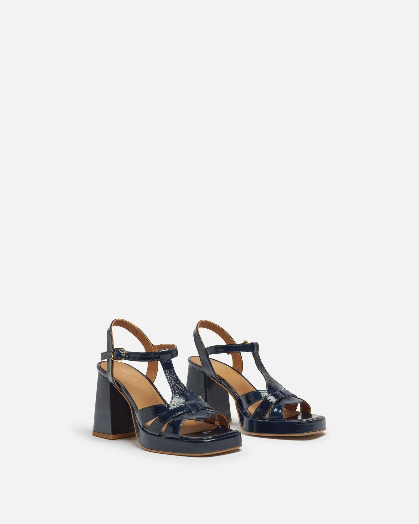 SANDALES MILENA/CRK - En cuir craquelé à talons marine