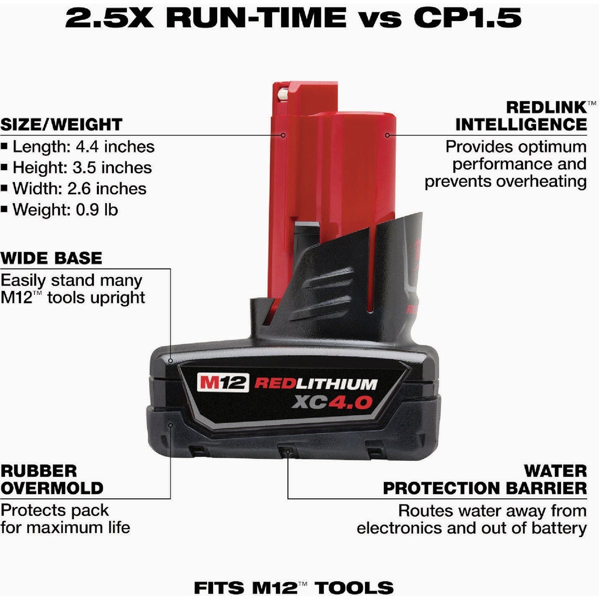 Milwaukee M12 REDLITHIUM Lithium-Ion XC 4.0 Ah Extended Capacity Battery Pack