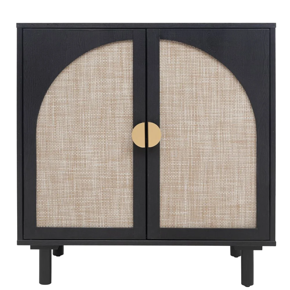 Tcbosik Rattan Storage Cabinet, Boho Sideboard Buffet Cabinet, Accent Cabinet with 2 Doors and Adjustable Shelves, Living Room, Kitchen, Dining Room, Hallyway, Black - Image 6