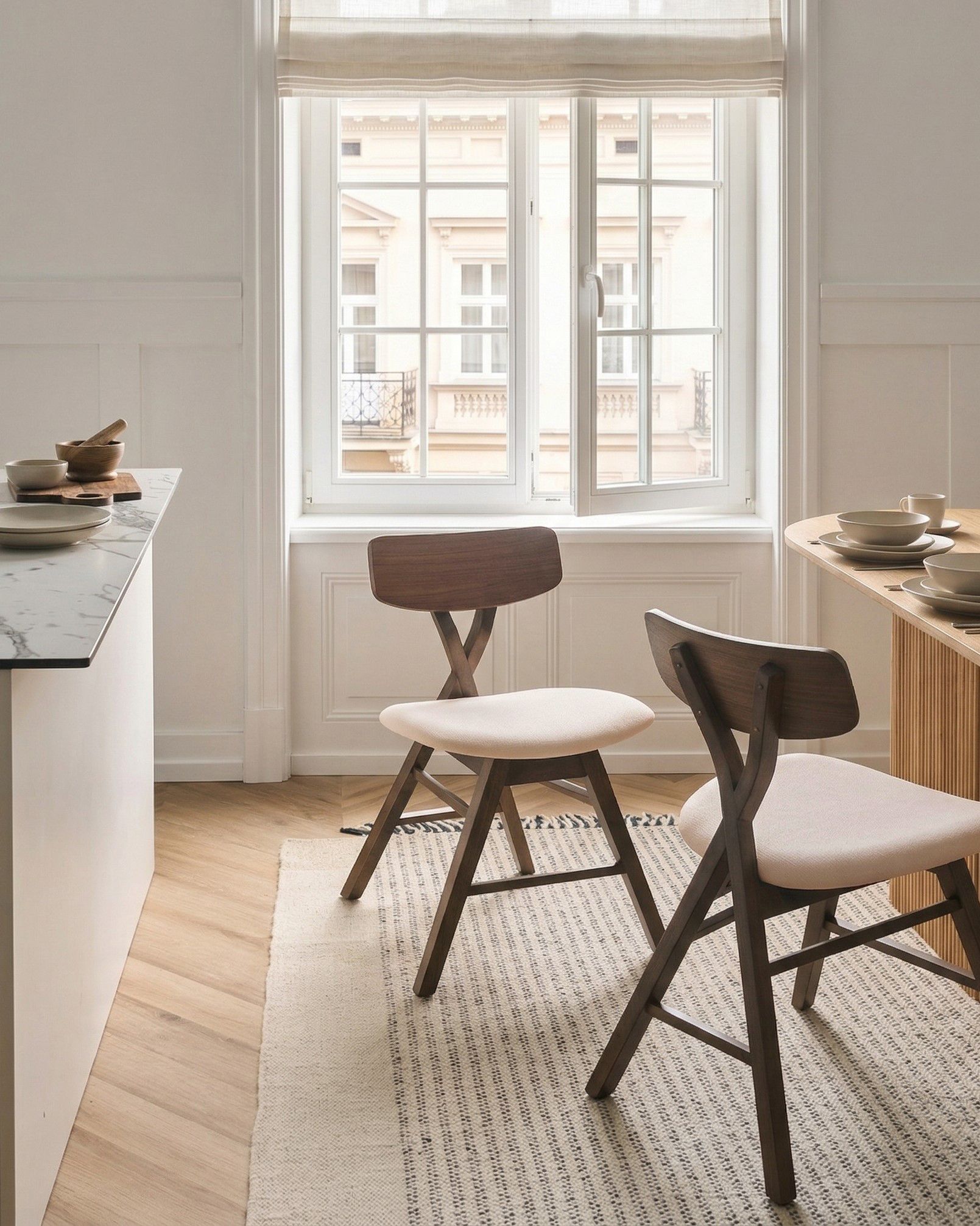 Set of 2 Dining Chairs LELAND Wood Brown/ Off-White