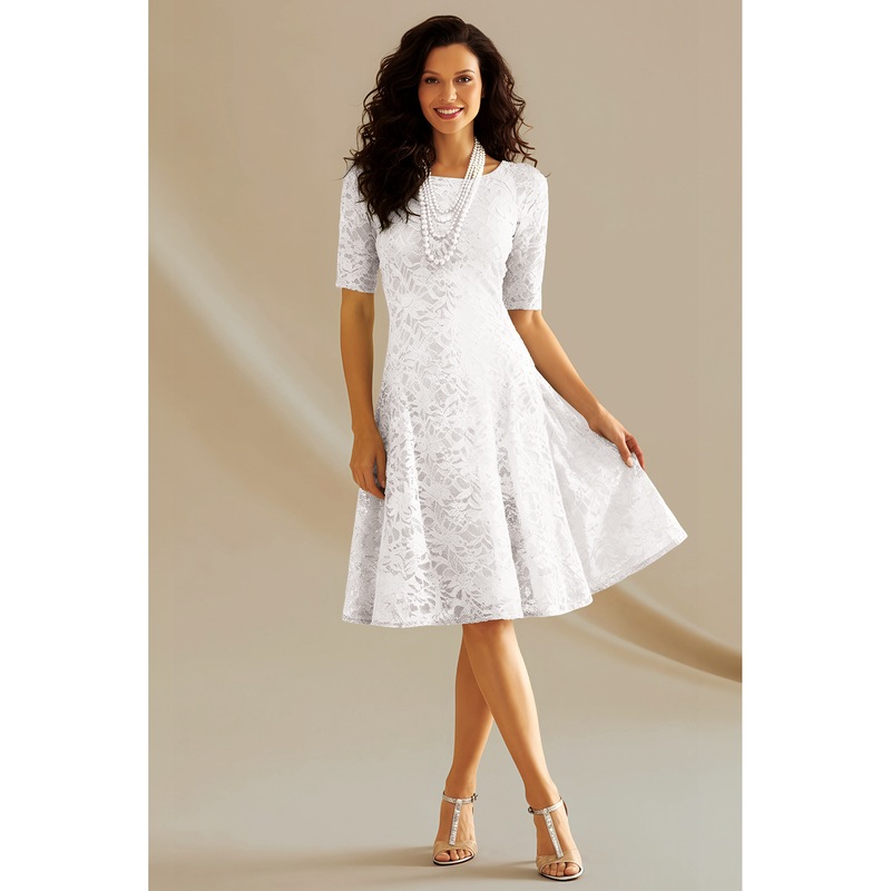 Gaila Fit-and-Flare Lace Dress with Sequin Details - MIDNIGHT VELVET CATALOG