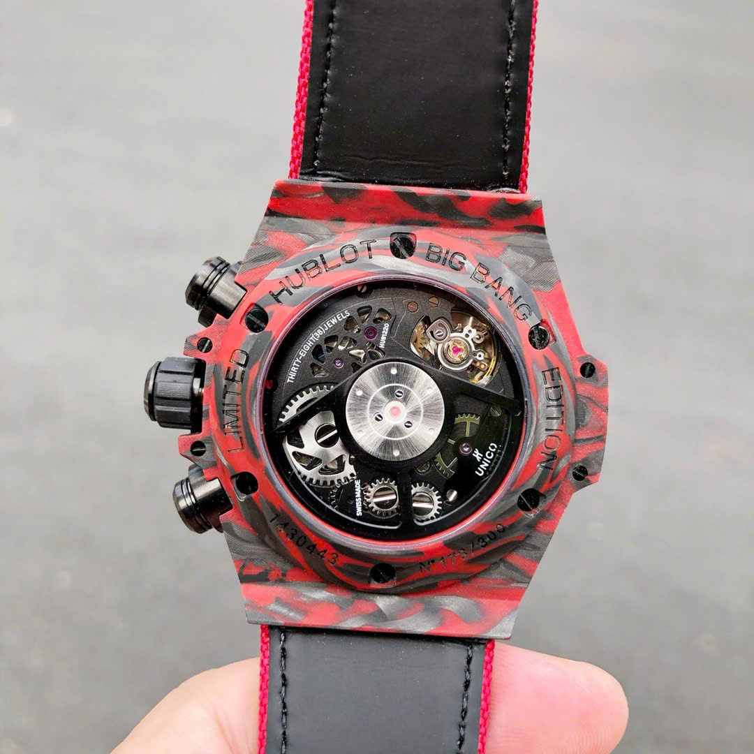 Hublot Big Bang Unico Red Carbon Replica Watches Best Quality Fabric Strap 45mm - Top club
