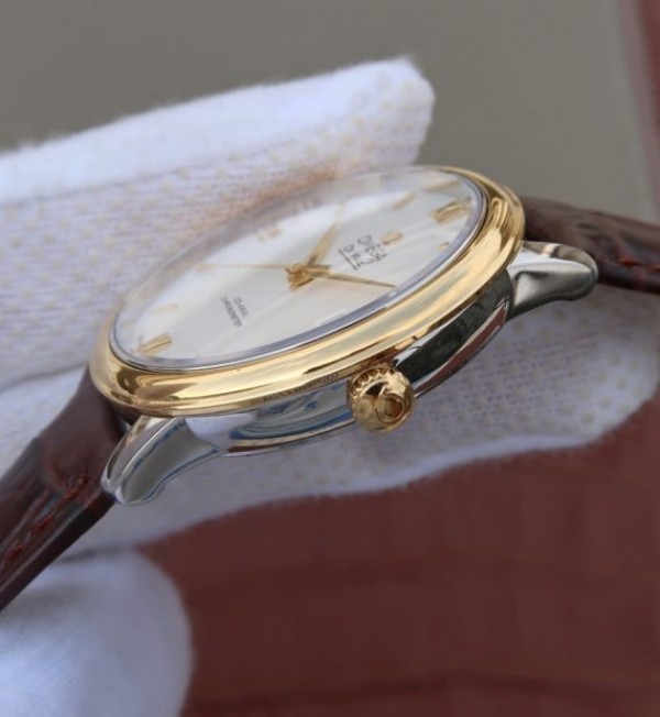 Replica Omega V6 De Ville 37mm YG Bezel White Dial YG Markers Leather Strap A2892 - Top club