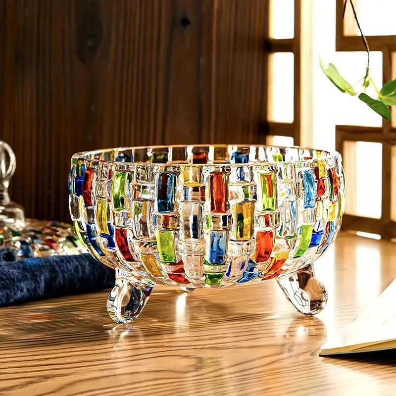 LustreCharm Snoep Pot - Kleurrijk Glas-in-Lood Ontwerp - Duurzame Constructie met Deksel