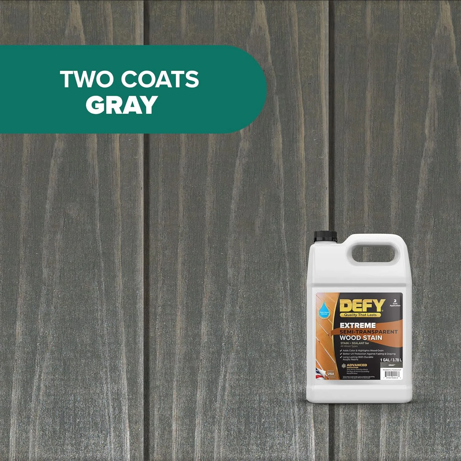 DEFY Extreme Wood Stain and Sealer in One - 5 Gallon Semi-Transparent Waterproof Coating for All Wood Types - Gray