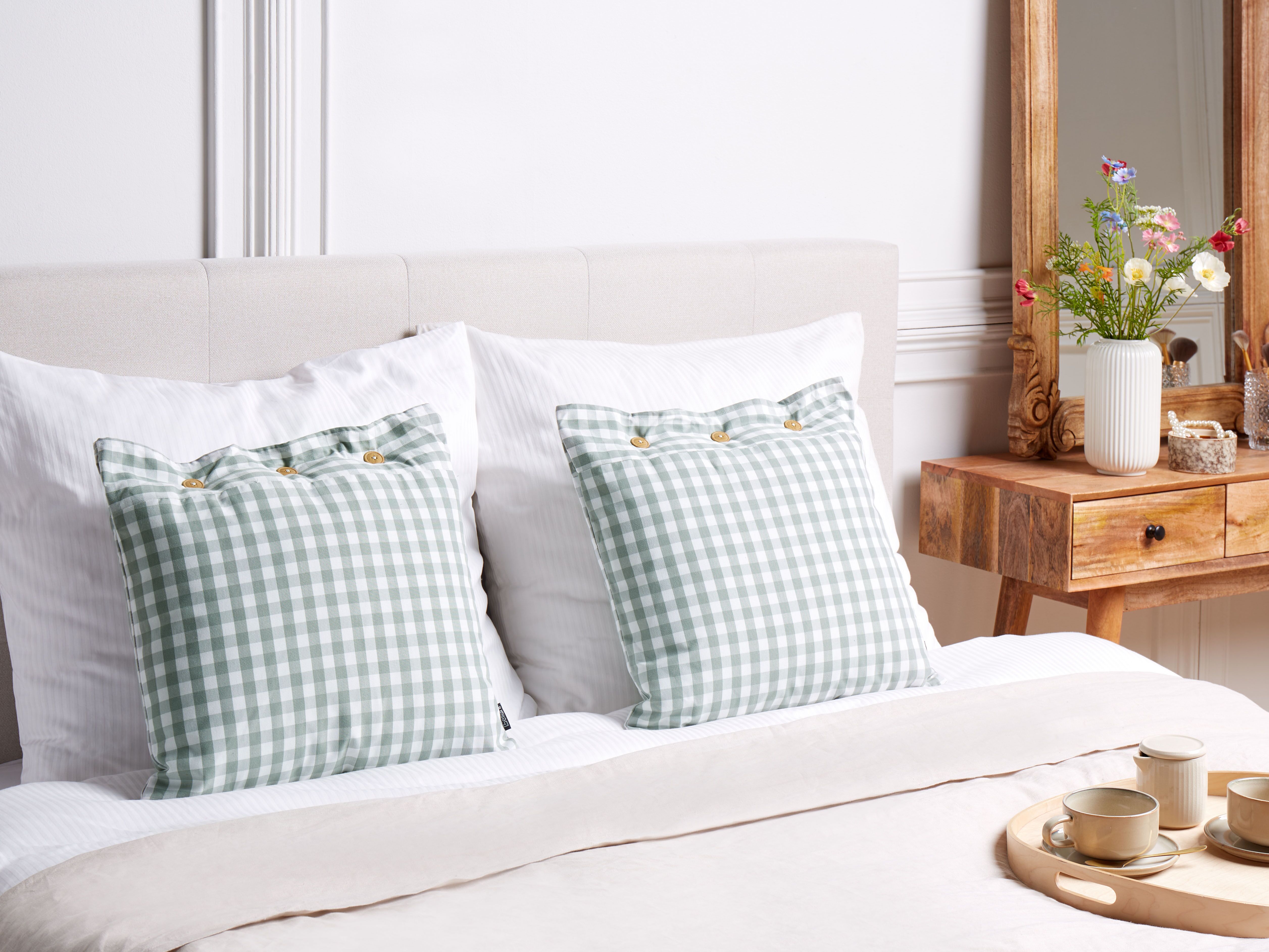 Set of 2 Decorative Cushions TALYA 45 x 45 cm Mint Green Checked