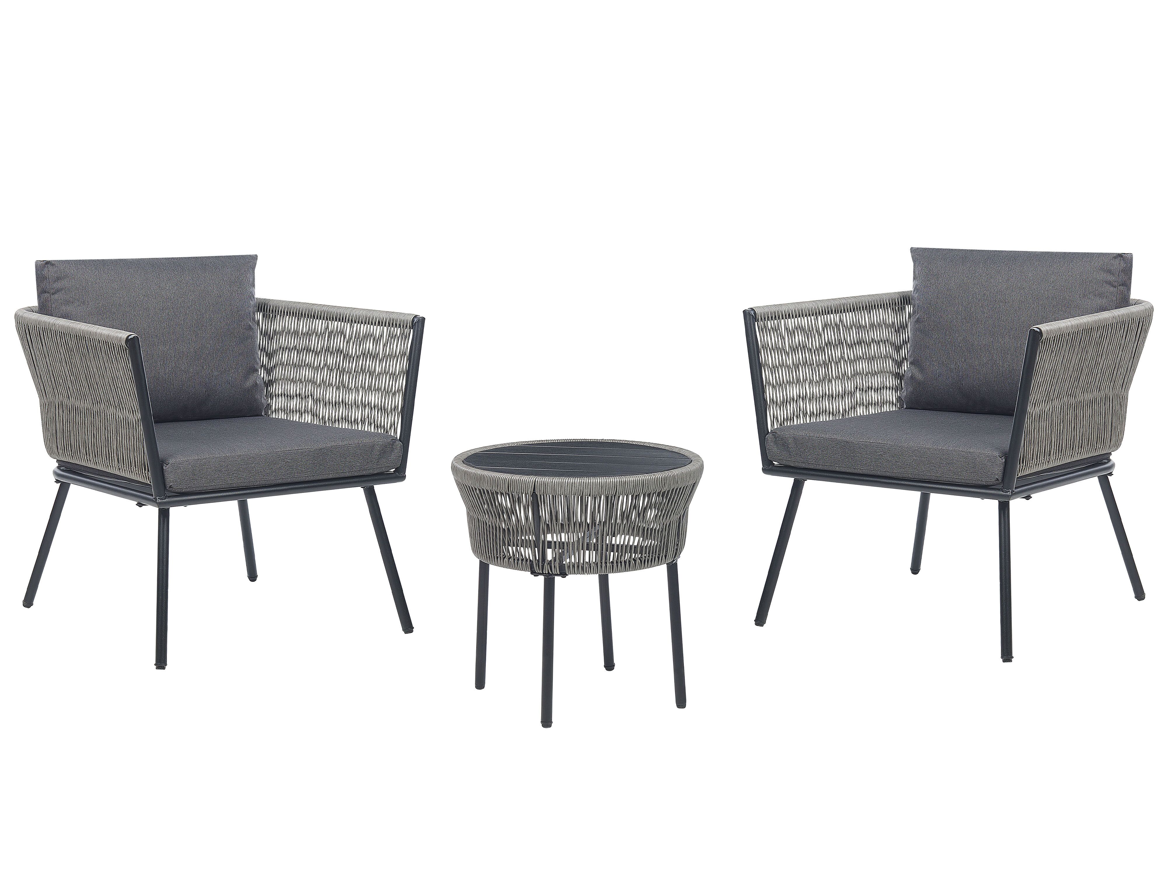 Bistro Set with Cushions GARGANO PE Rattan Grey