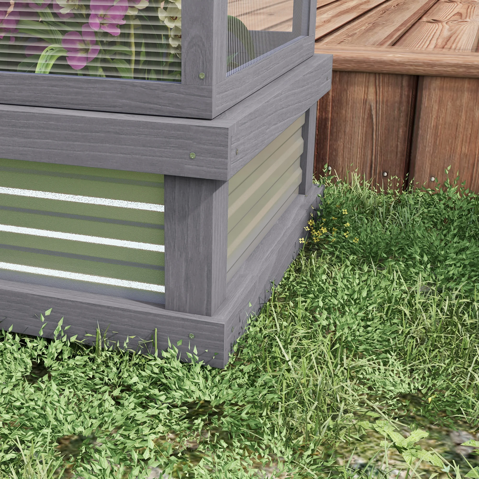 Outsunny Raised Garden Bed with Polycarbonate Greenhouse, Wooden Garden Cold Frame Greenhouse, Flower Planter Protection, 48" x 24" x 32", Natural - Image 19